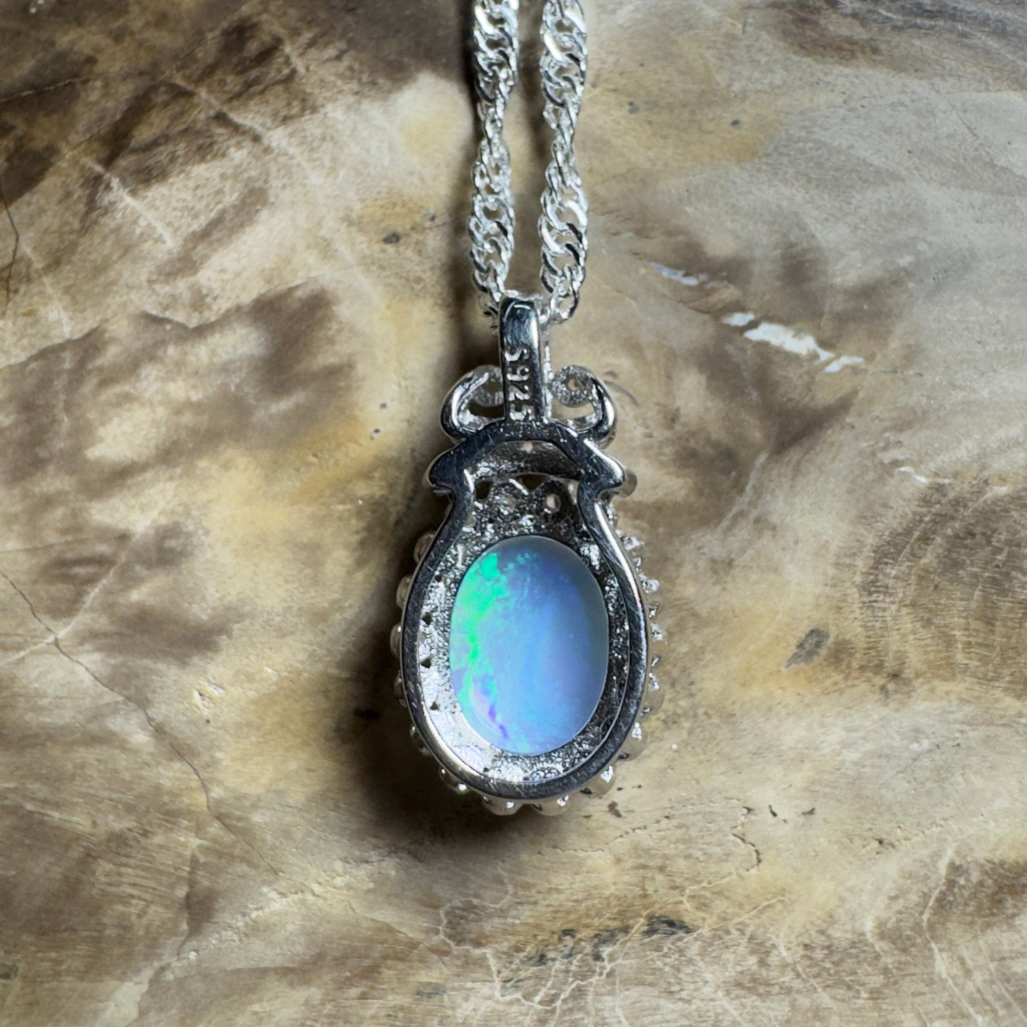 The Blue Mountains Halo ~ 1ct Lightning Ridge Opal 925 Silver Pendant