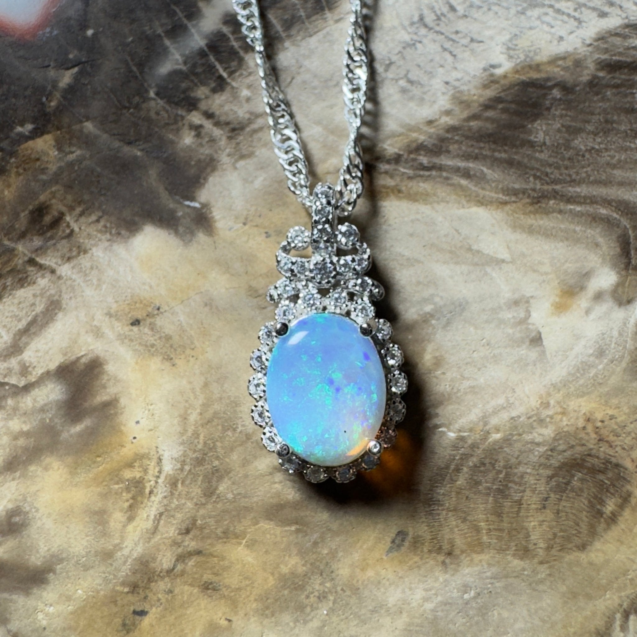 The Blue Mountains Halo ~ 1ct Lightning Ridge Opal 925 Silver Pendant