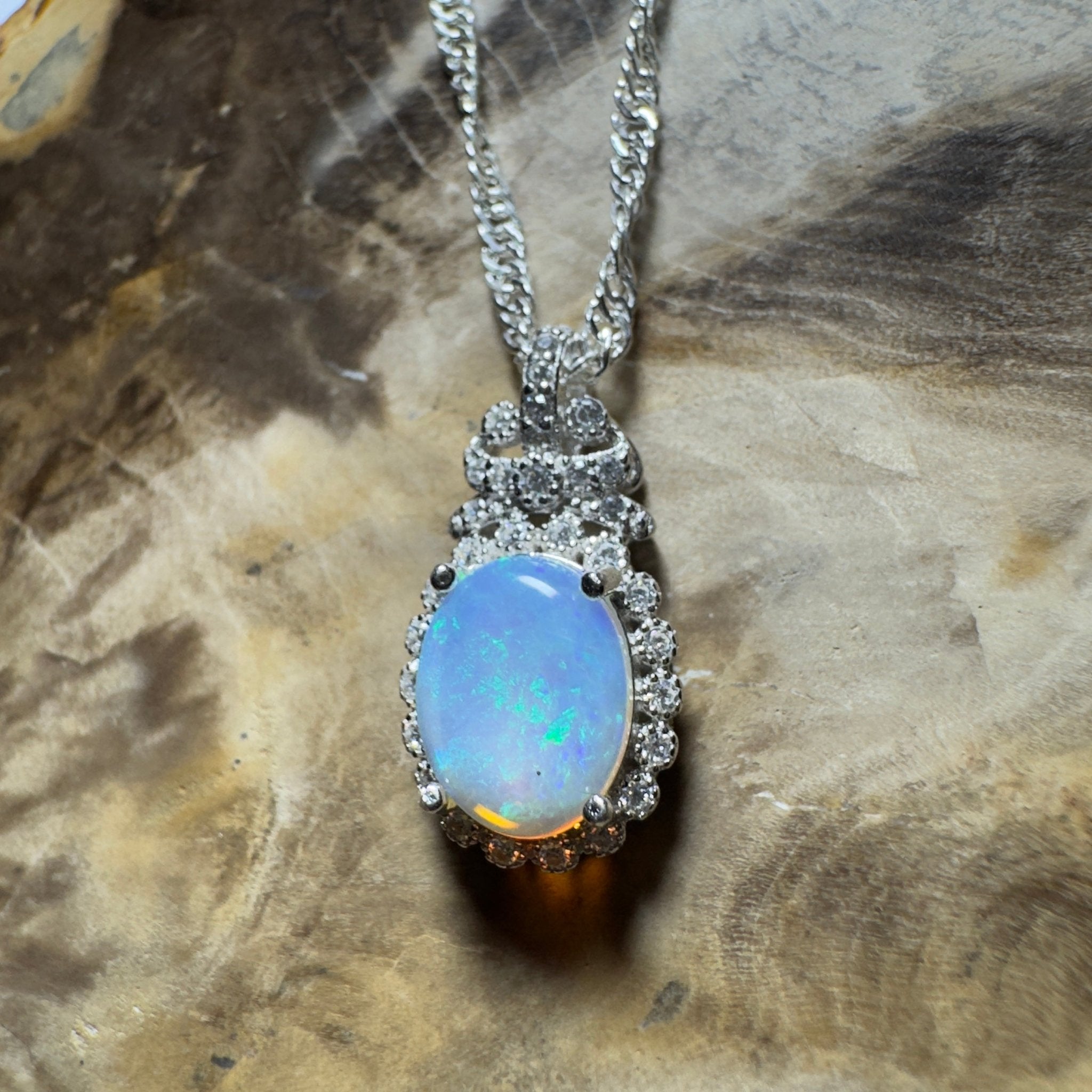 The Blue Mountains Halo ~ 1ct Lightning Ridge Opal 925 Silver Pendant