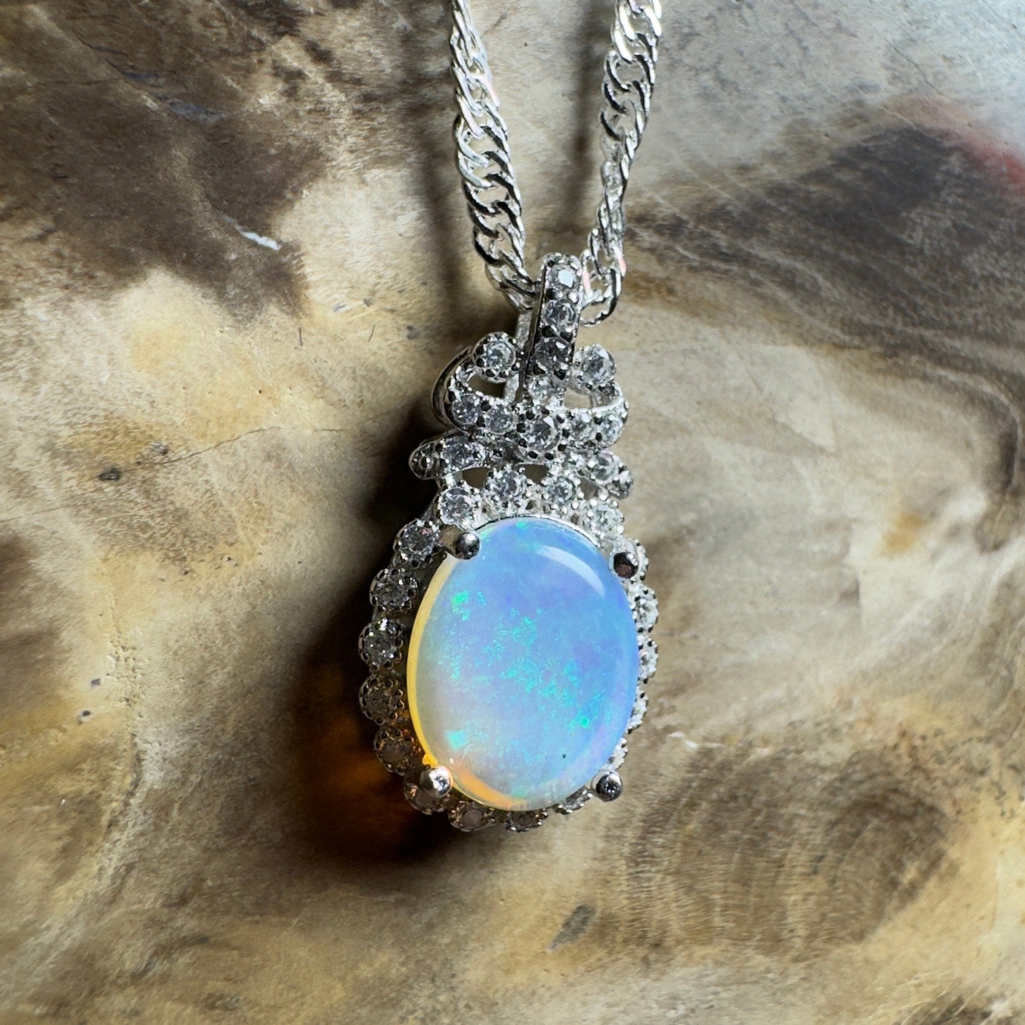 The Blue Mountains Halo ~ 1ct Lightning Ridge Opal 925 Silver Pendant