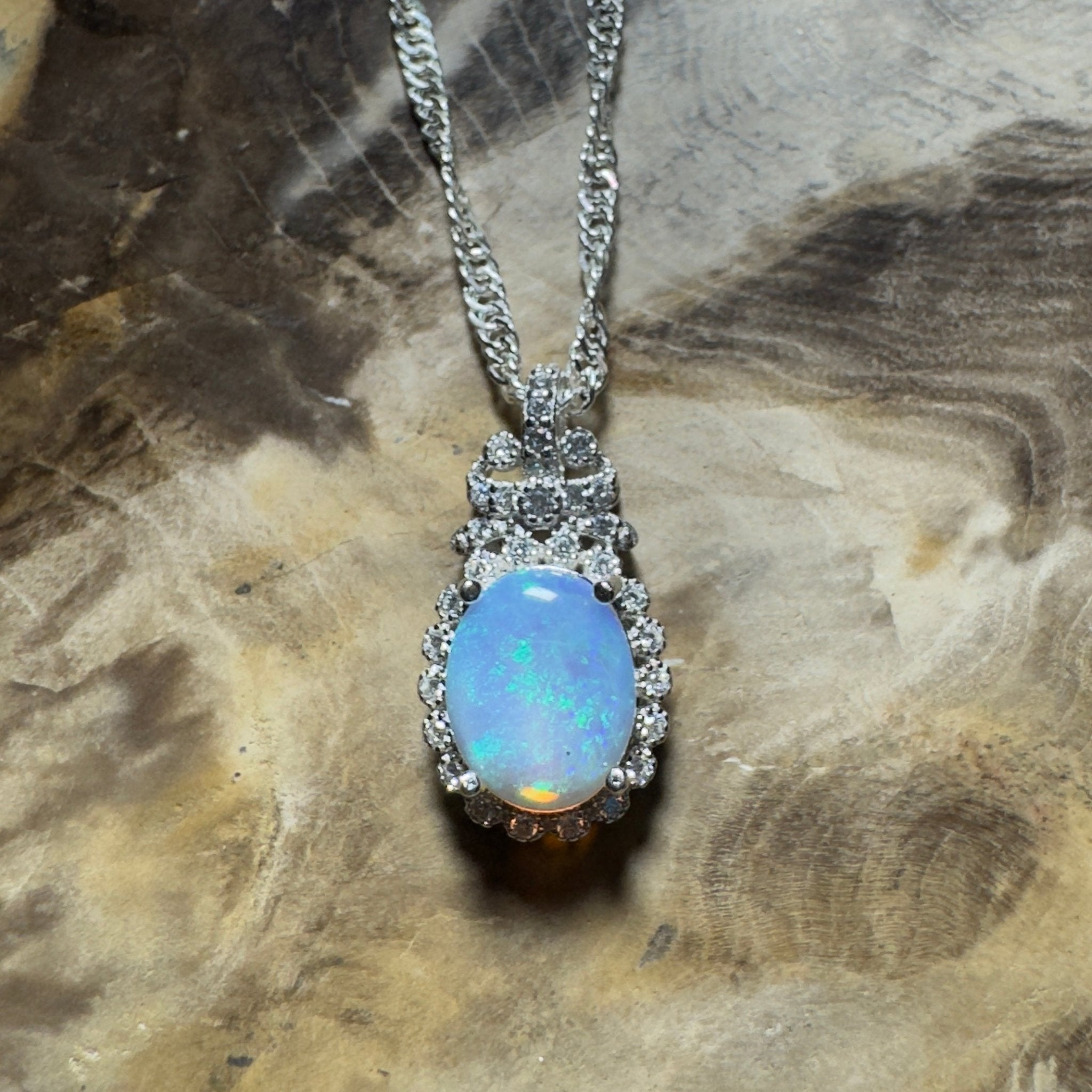The Blue Mountains Halo ~ 1ct Lightning Ridge Opal 925 Silver Pendant