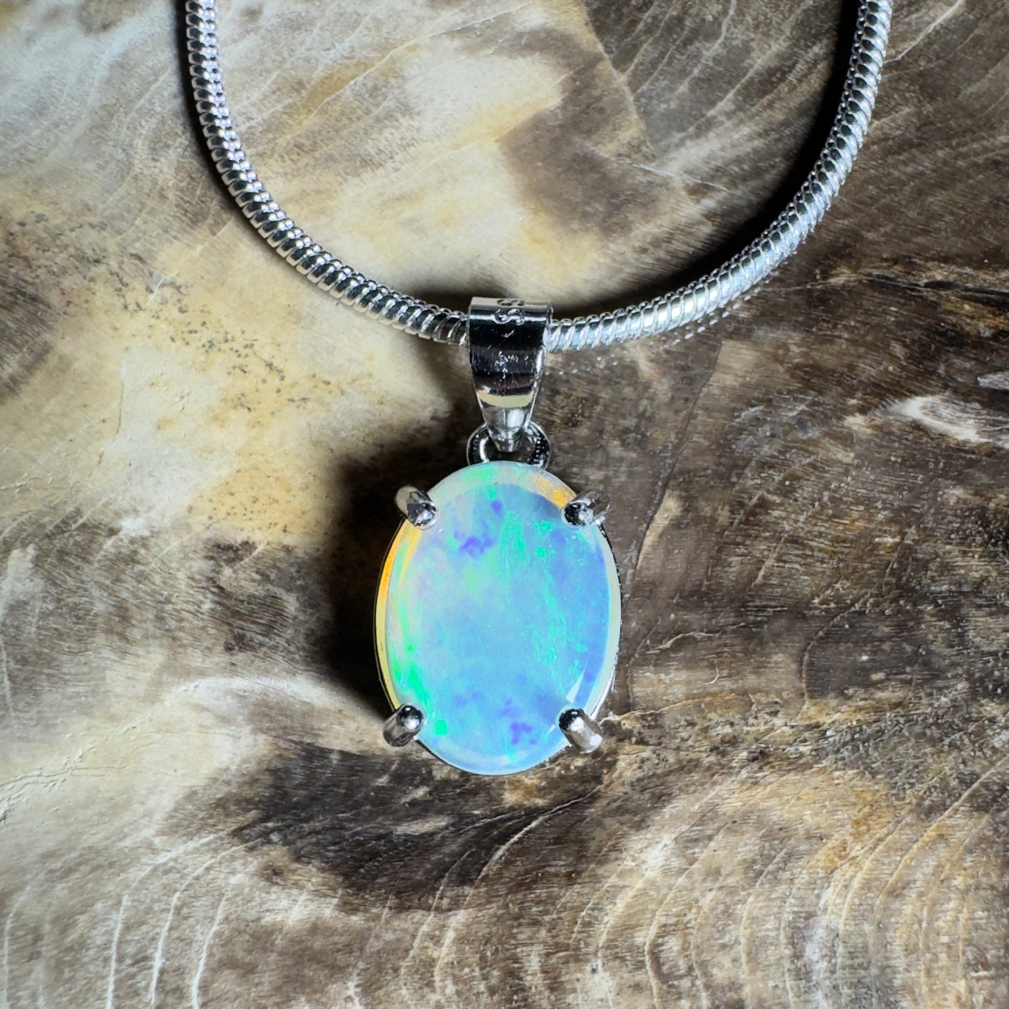 The Bungle Bungle Twist ~ 1ct Lightning Ridge Crystal Opal 925 Silver Pendant