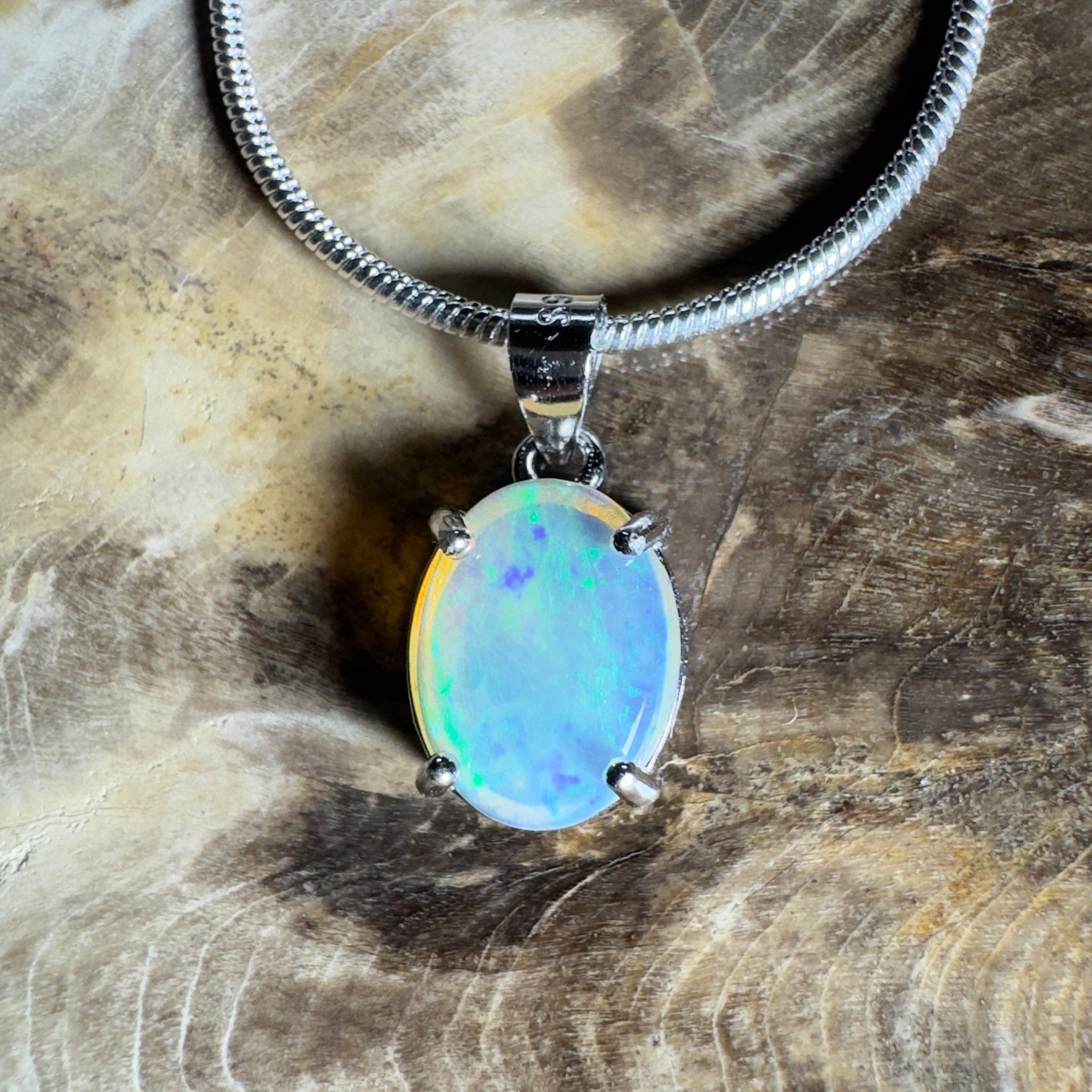 The Bungle Bungle Twist ~ 1ct Lightning Ridge Crystal Opal 925 Silver Pendant