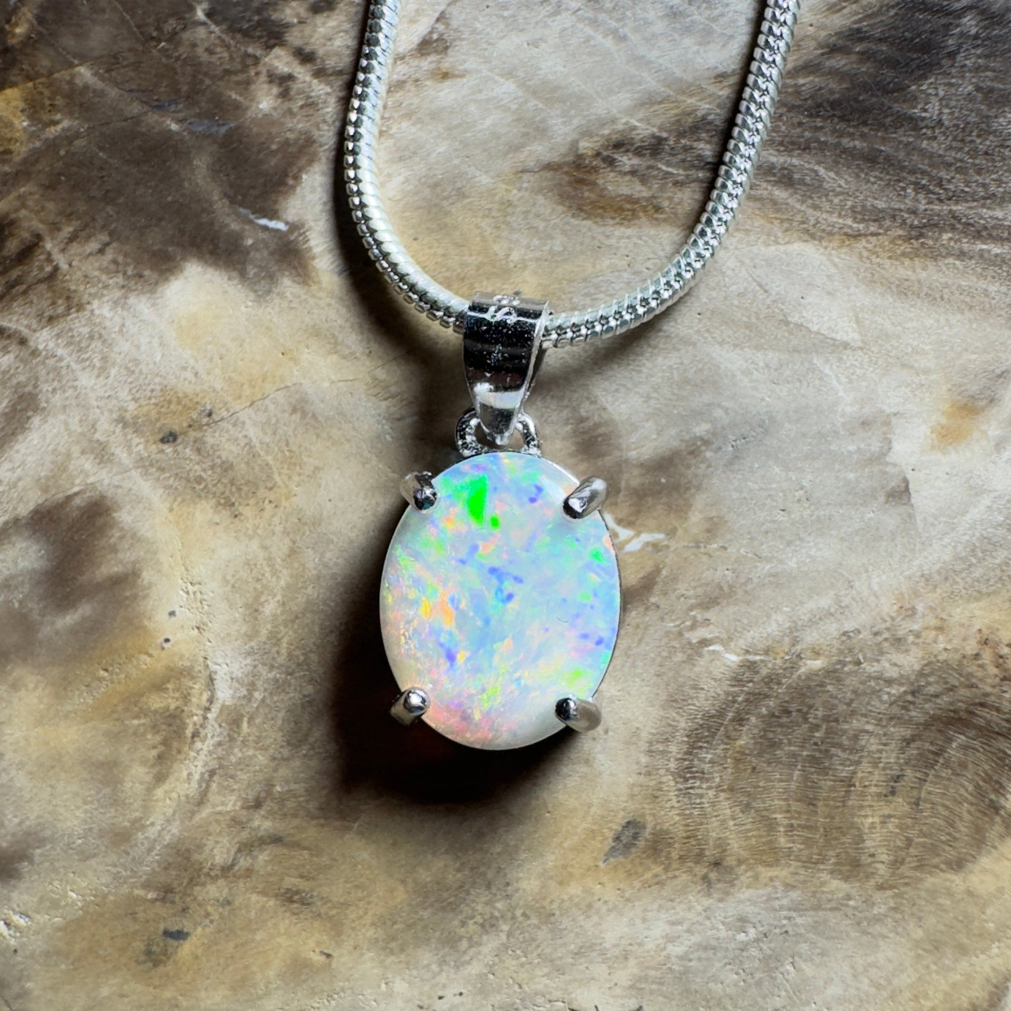 The Flinders Solitaire ~ 1.1ct Coober Pedy Opal 925 Silver Pendant