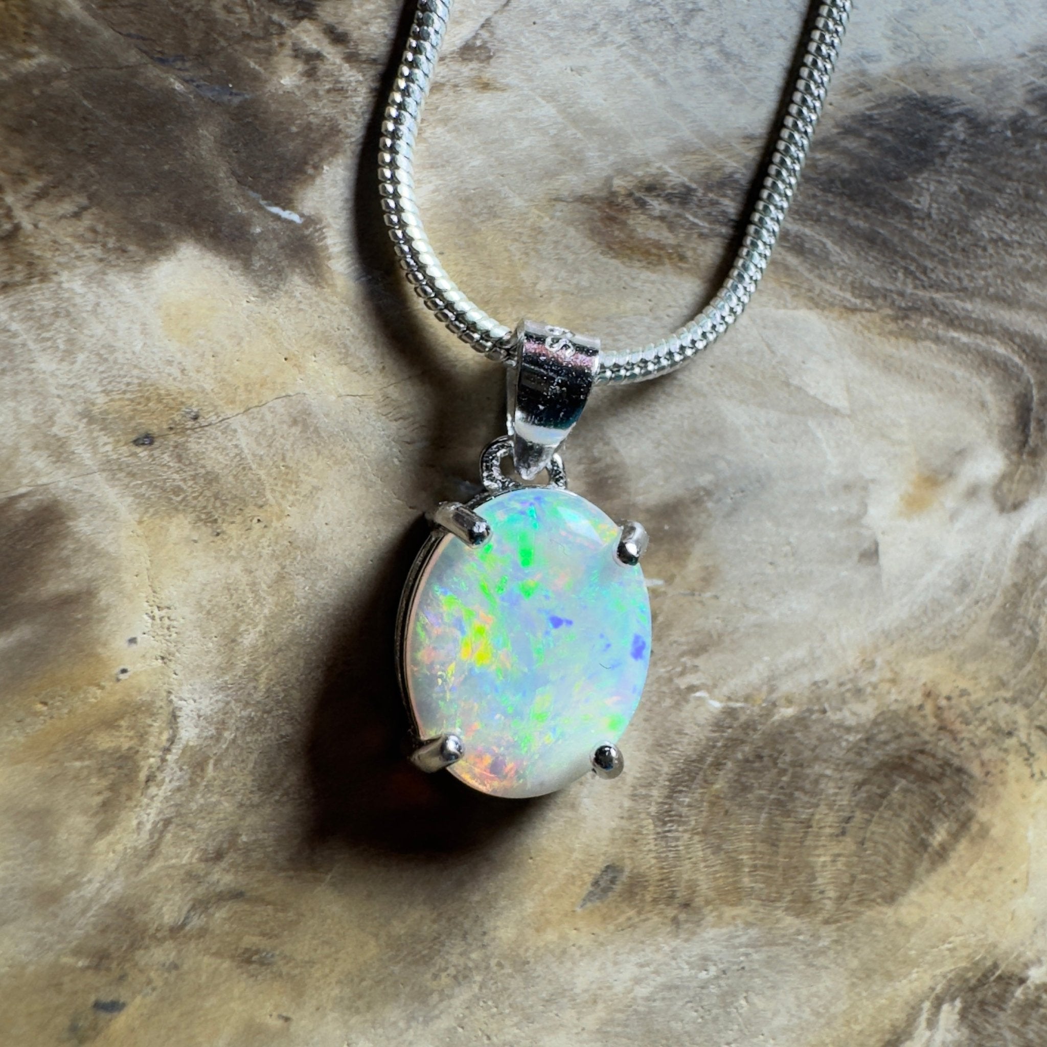 The Flinders Solitaire ~ 1.1ct Coober Pedy Opal 925 Silver Pendant