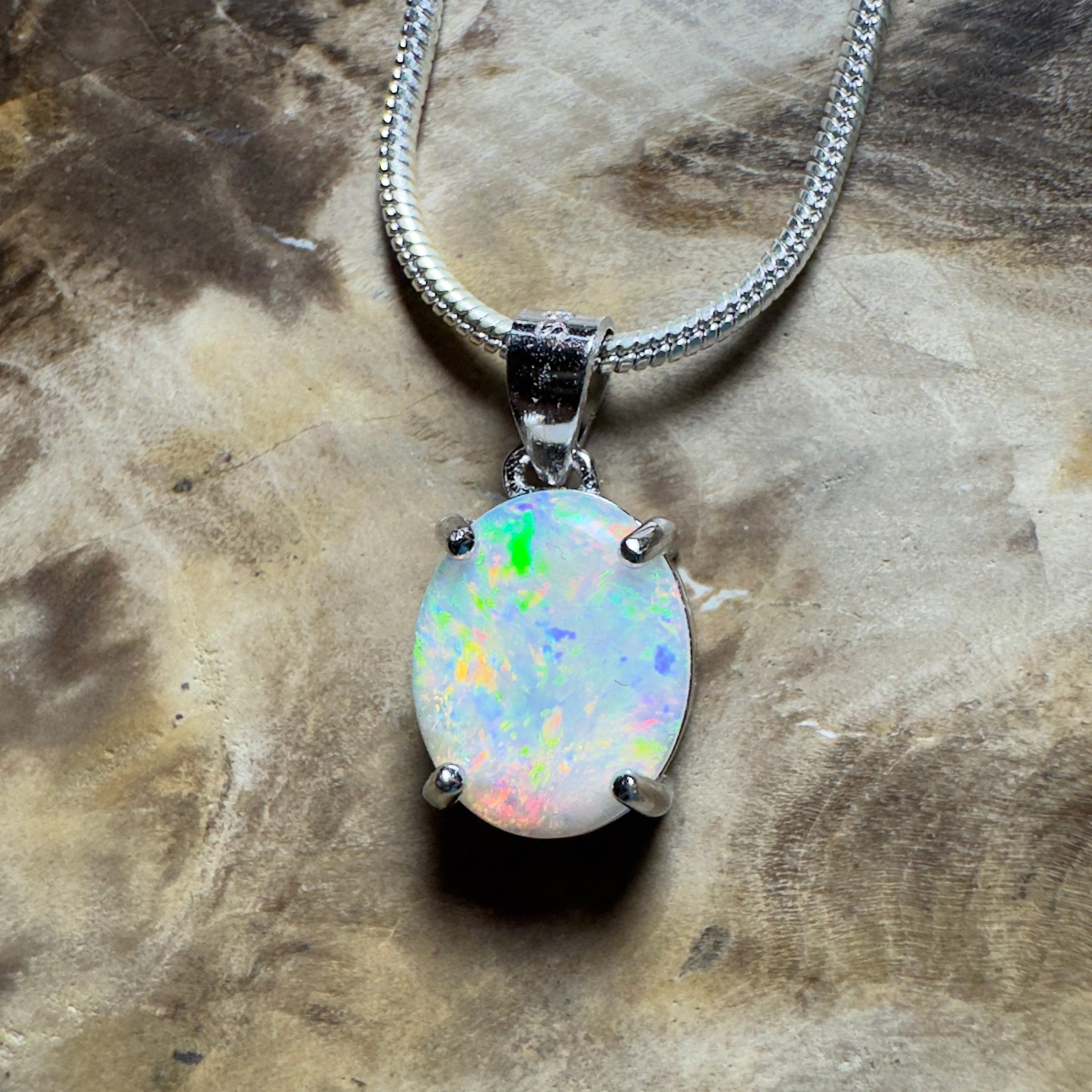 The Flinders Solitaire ~ 1.1ct Coober Pedy Opal 925 Silver Pendant