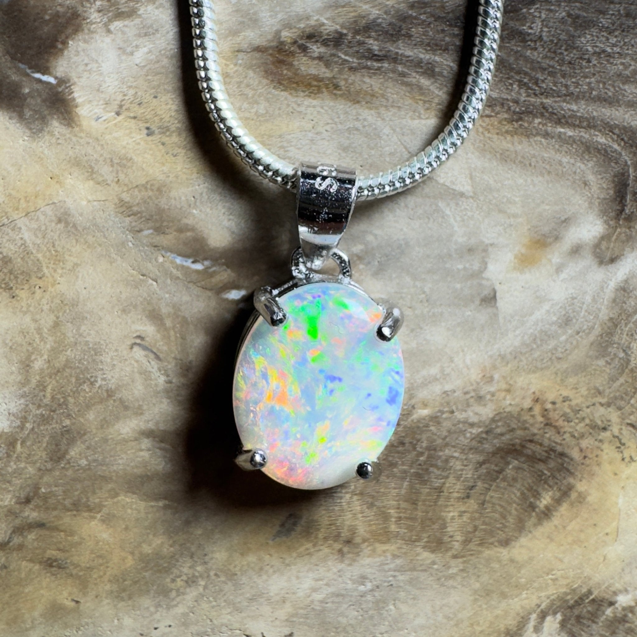The Flinders Solitaire ~ 1.1ct Coober Pedy Opal 925 Silver Pendant