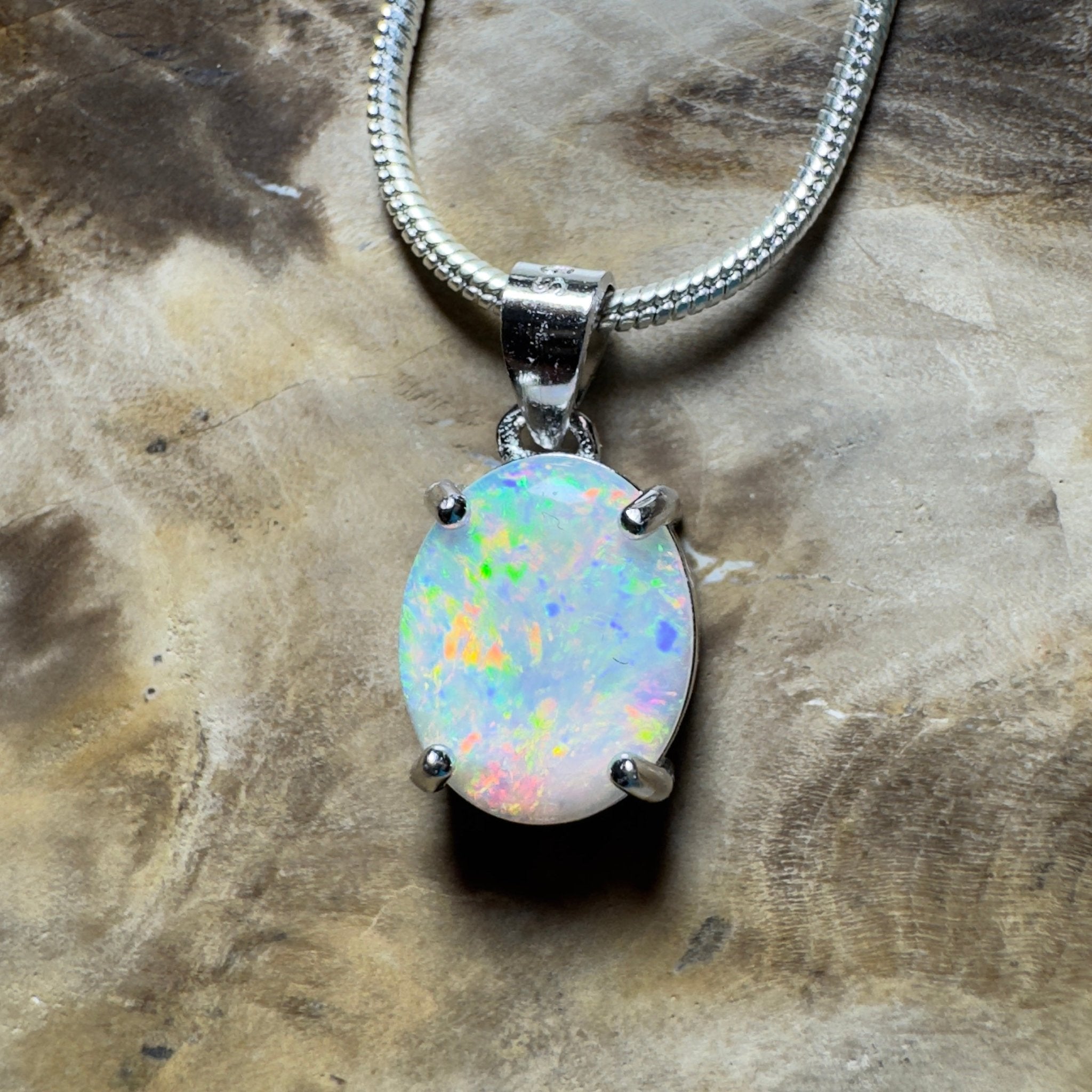 The Flinders Solitaire ~ 1.1ct Coober Pedy Opal 925 Silver Pendant