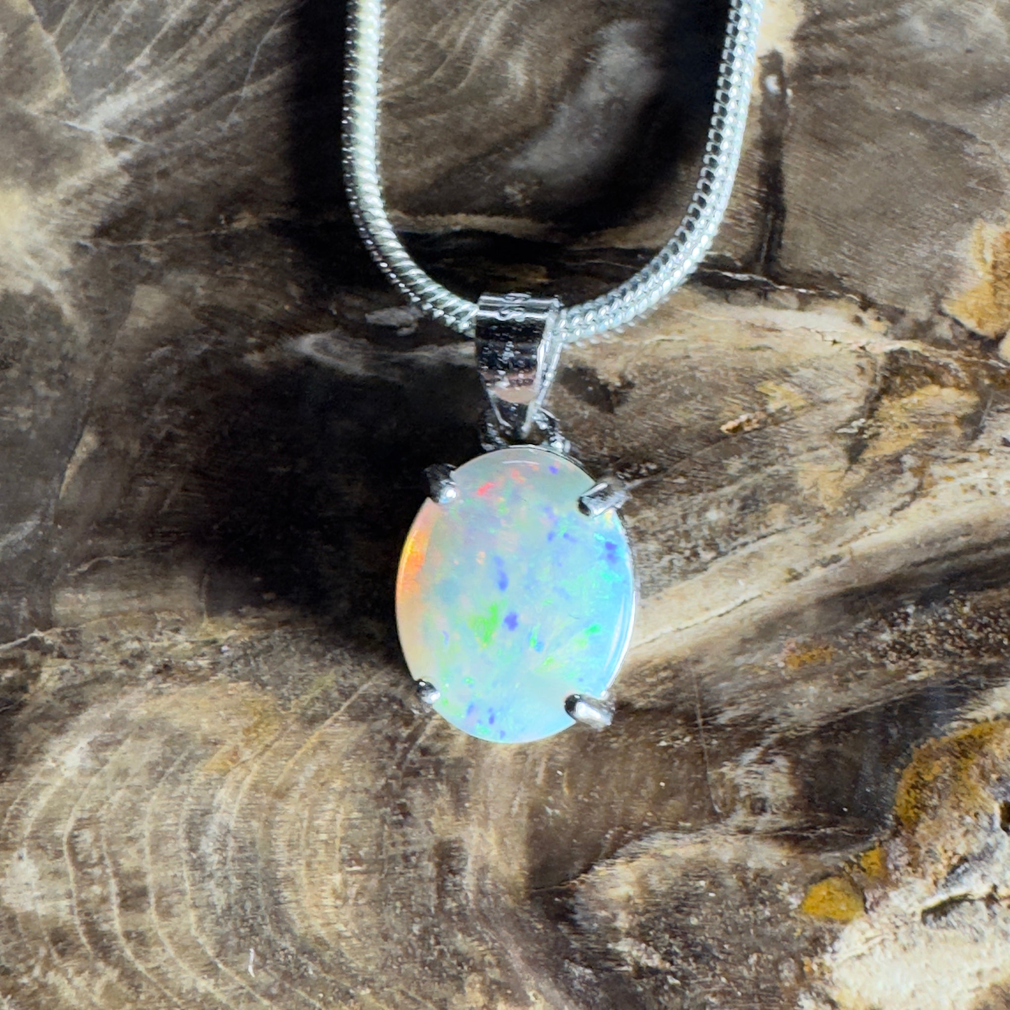 The Flinders Solitaire ~ 1.1ct Coober Pedy Opal 925 Silver Pendant
