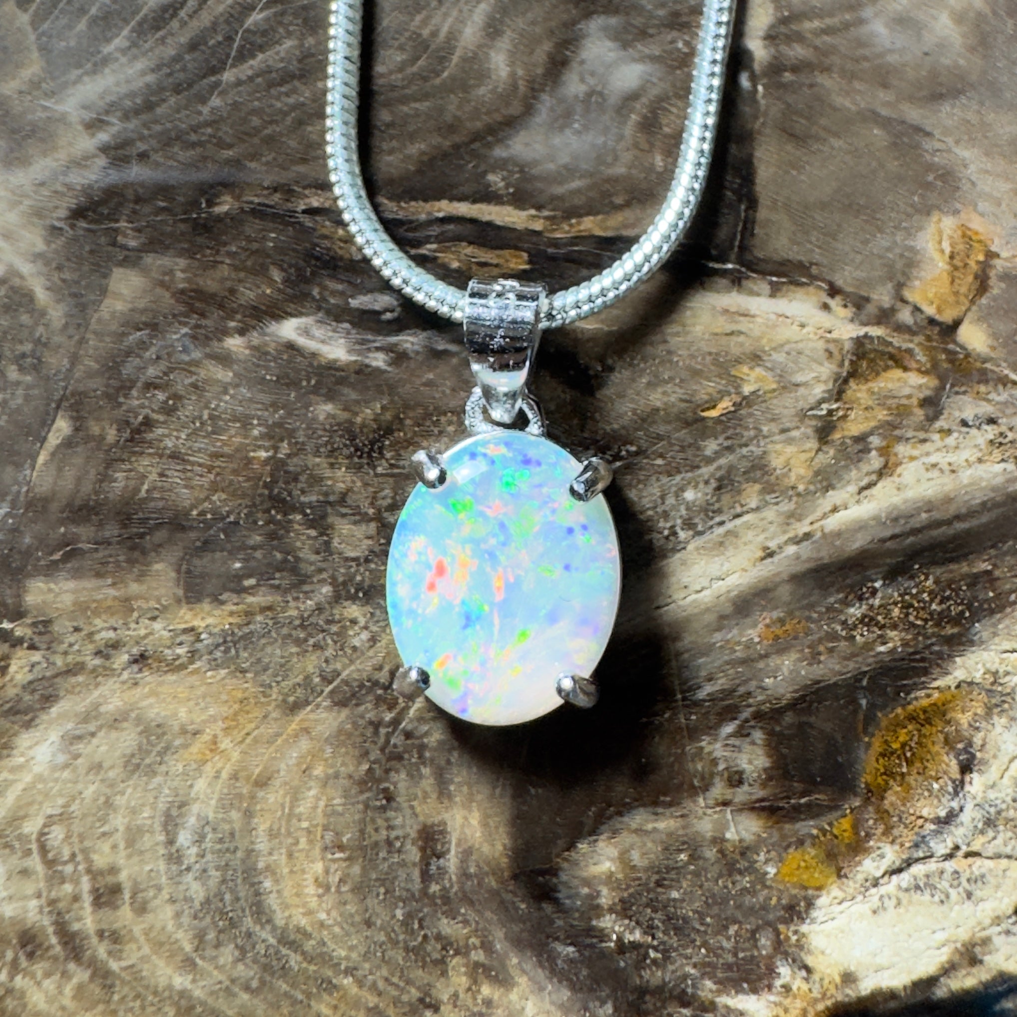 The Flinders Solitaire ~ 1.1ct Coober Pedy Opal 925 Silver Pendant
