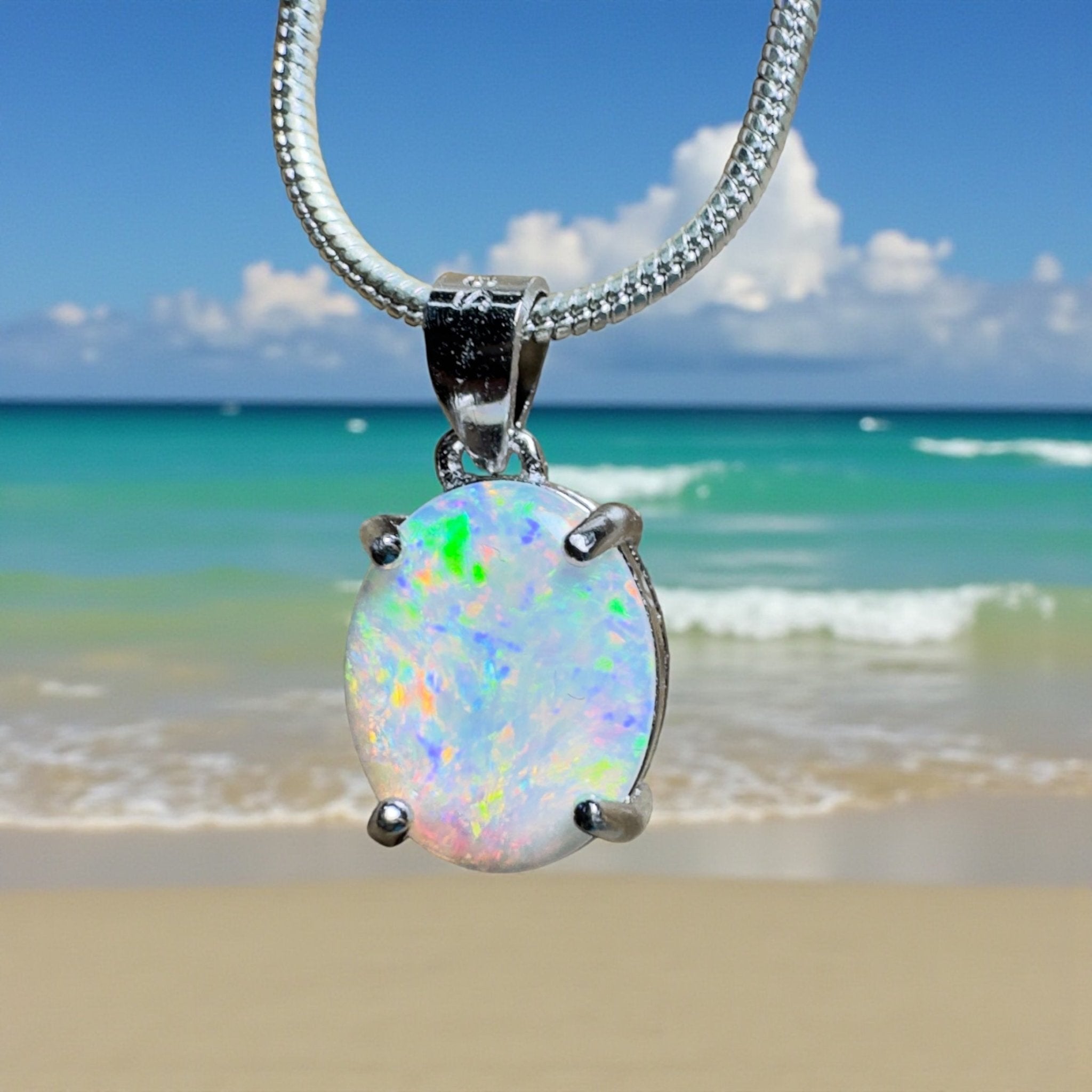 The Flinders Solitaire ~ 1.1ct Coober Pedy Opal 925 Silver Pendant