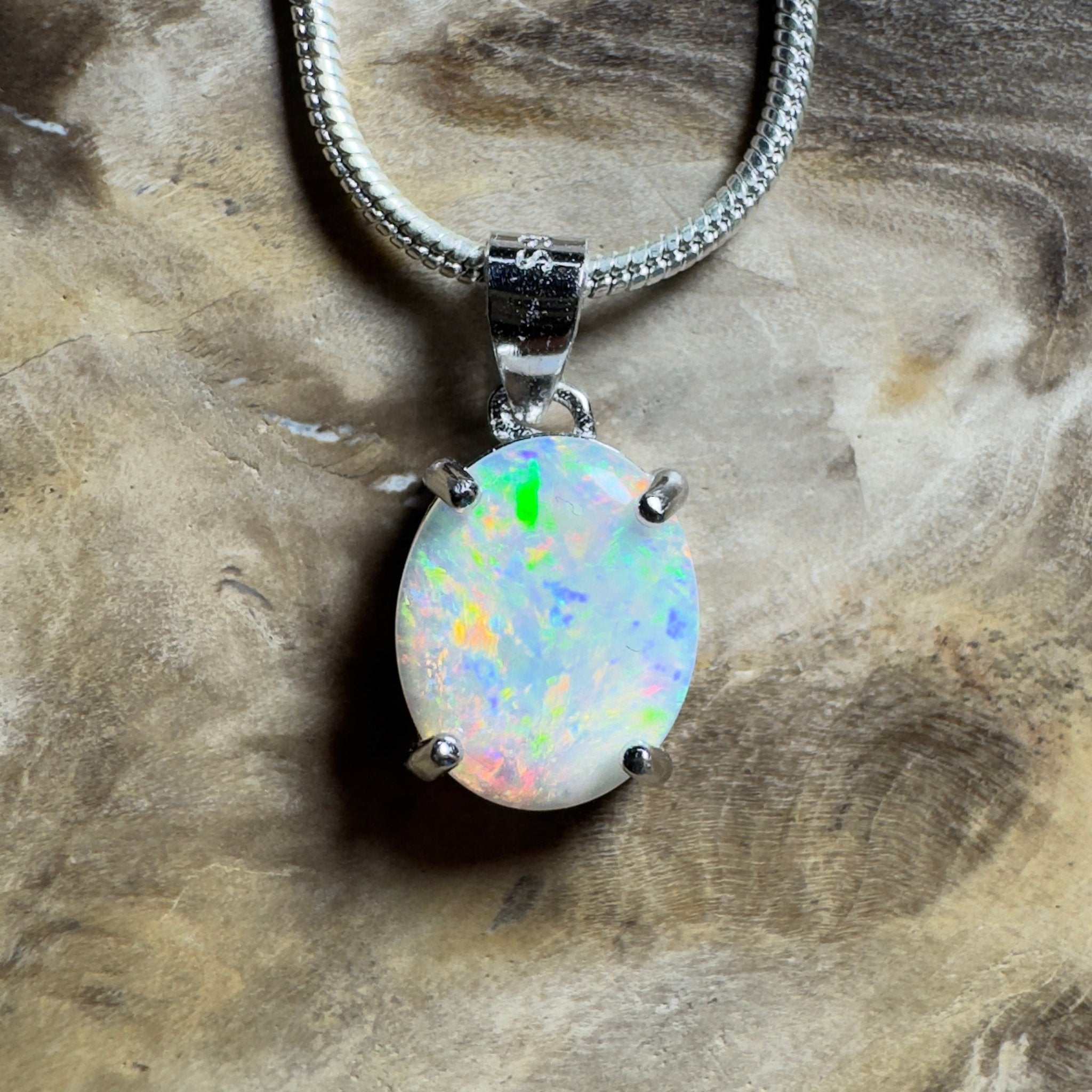 The Flinders Solitaire ~ 1.1ct Coober Pedy Opal 925 Silver Pendant