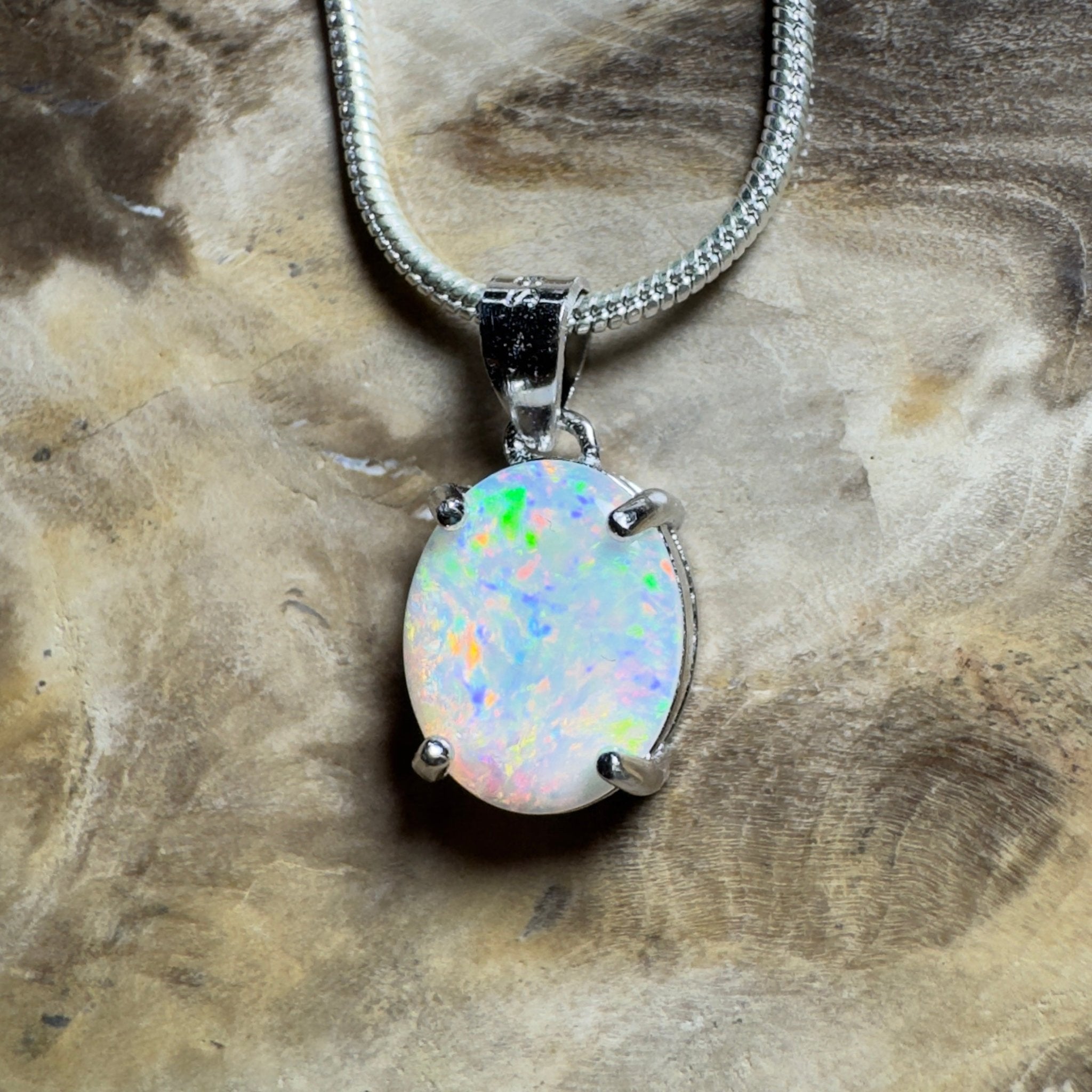The Flinders Solitaire ~ 1.1ct Coober Pedy Opal 925 Silver Pendant