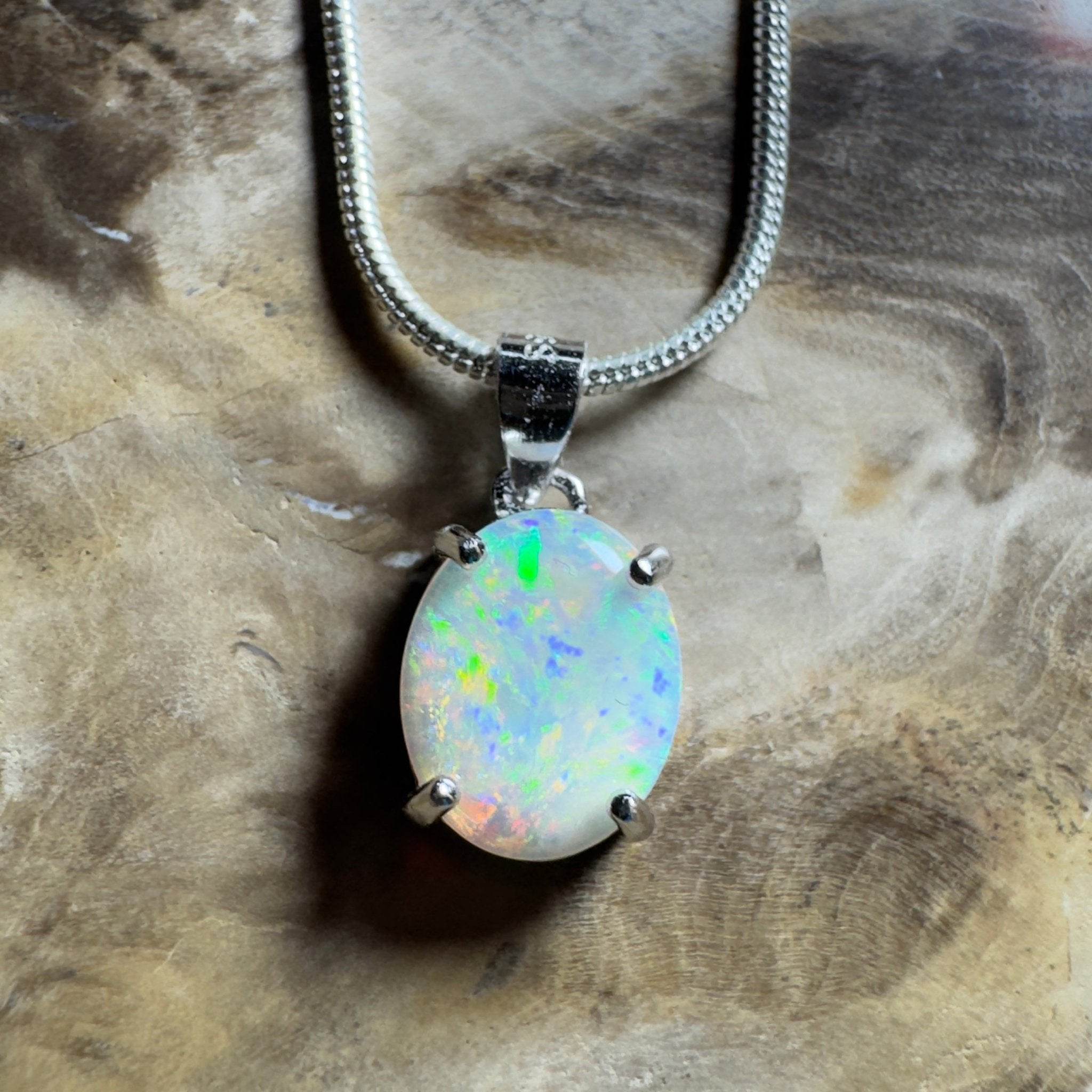The Flinders Solitaire ~ 1.1ct Coober Pedy Opal 925 Silver Pendant