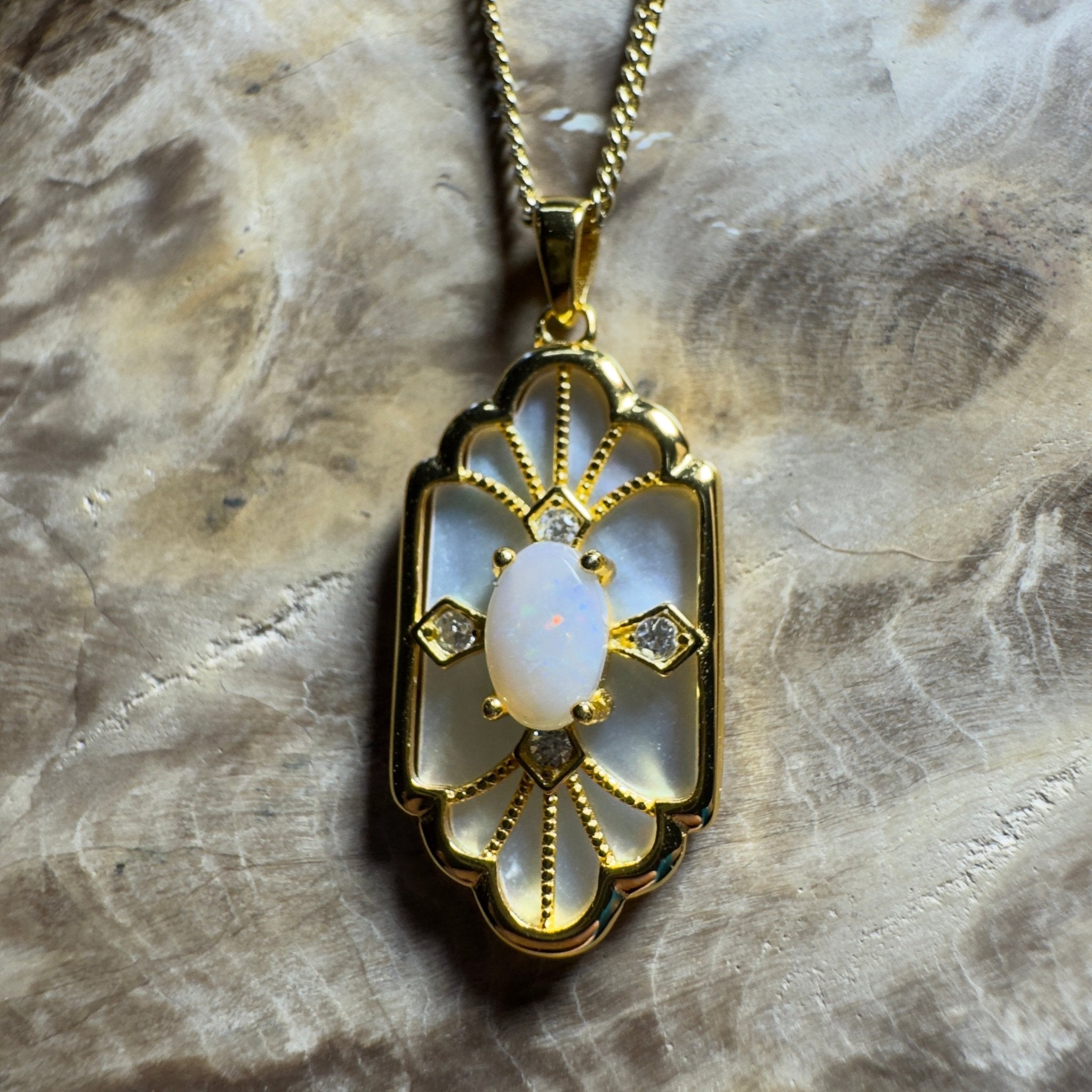 The Glasshouse Glow ~ 0.4ct Solid Coober Pedy Opal Gold Coated 925 Silver Pendant