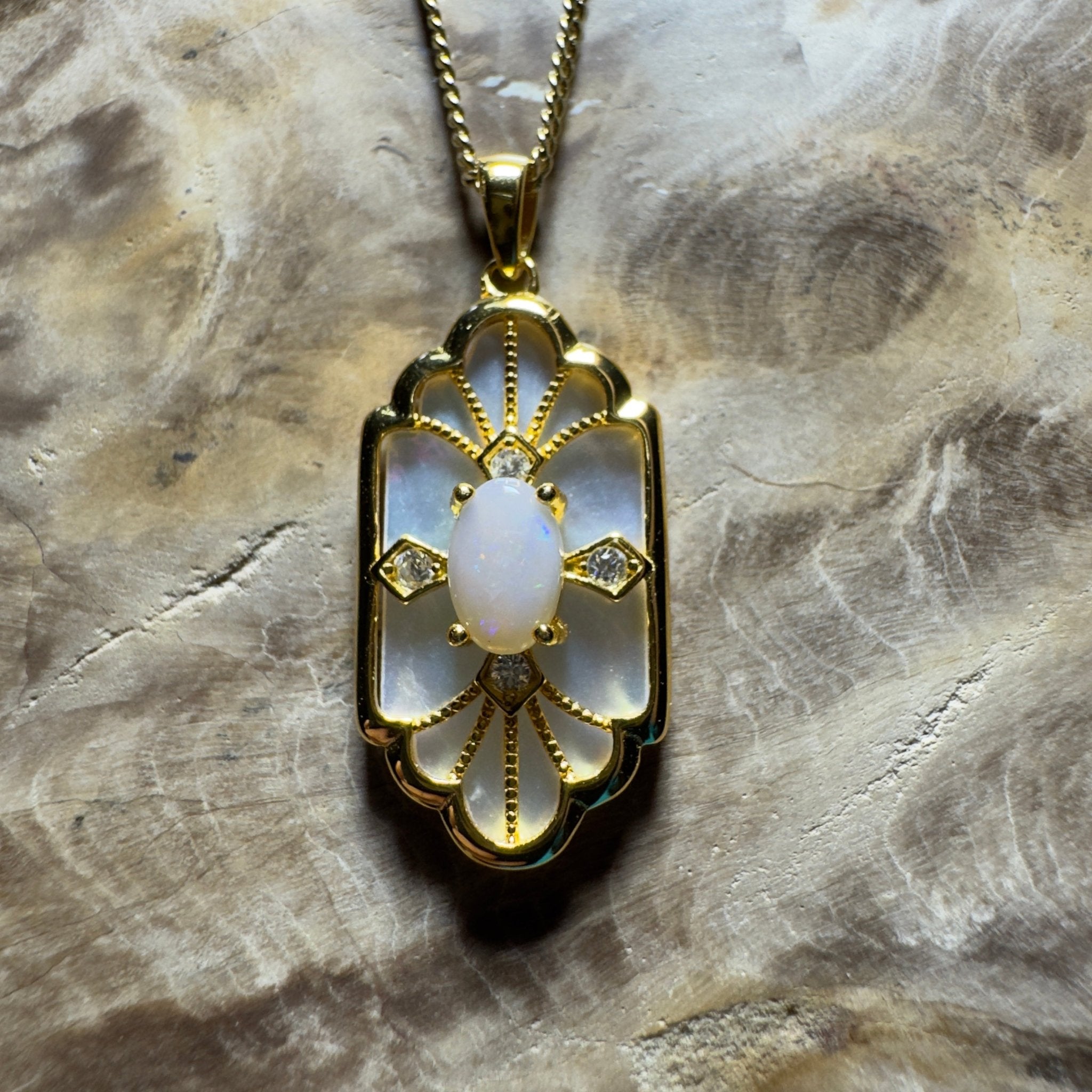 The Glasshouse Glow ~ 0.4ct Solid Coober Pedy Opal Gold Coated 925 Silver Pendant