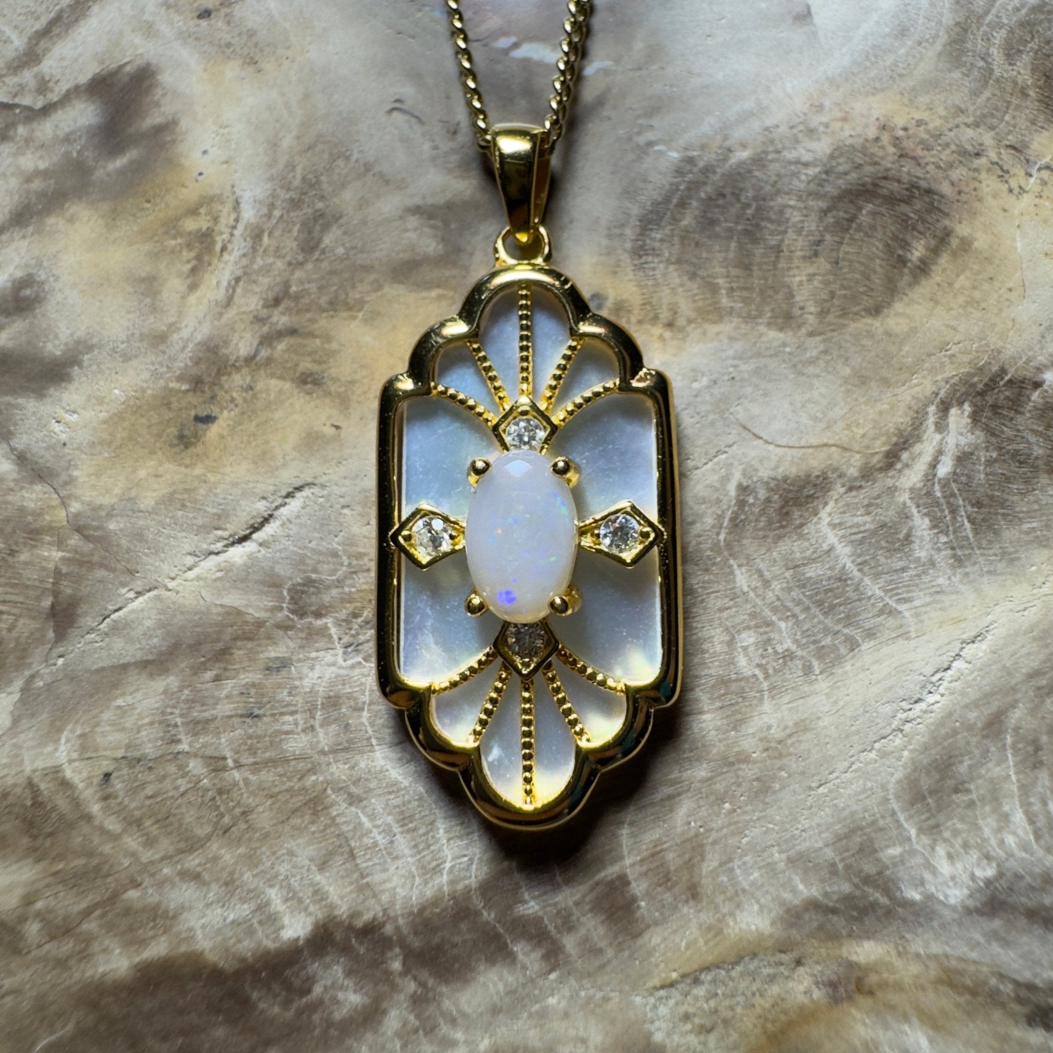 The Glasshouse Glow ~ 0.4ct Solid Coober Pedy Opal Gold Coated 925 Silver Pendant