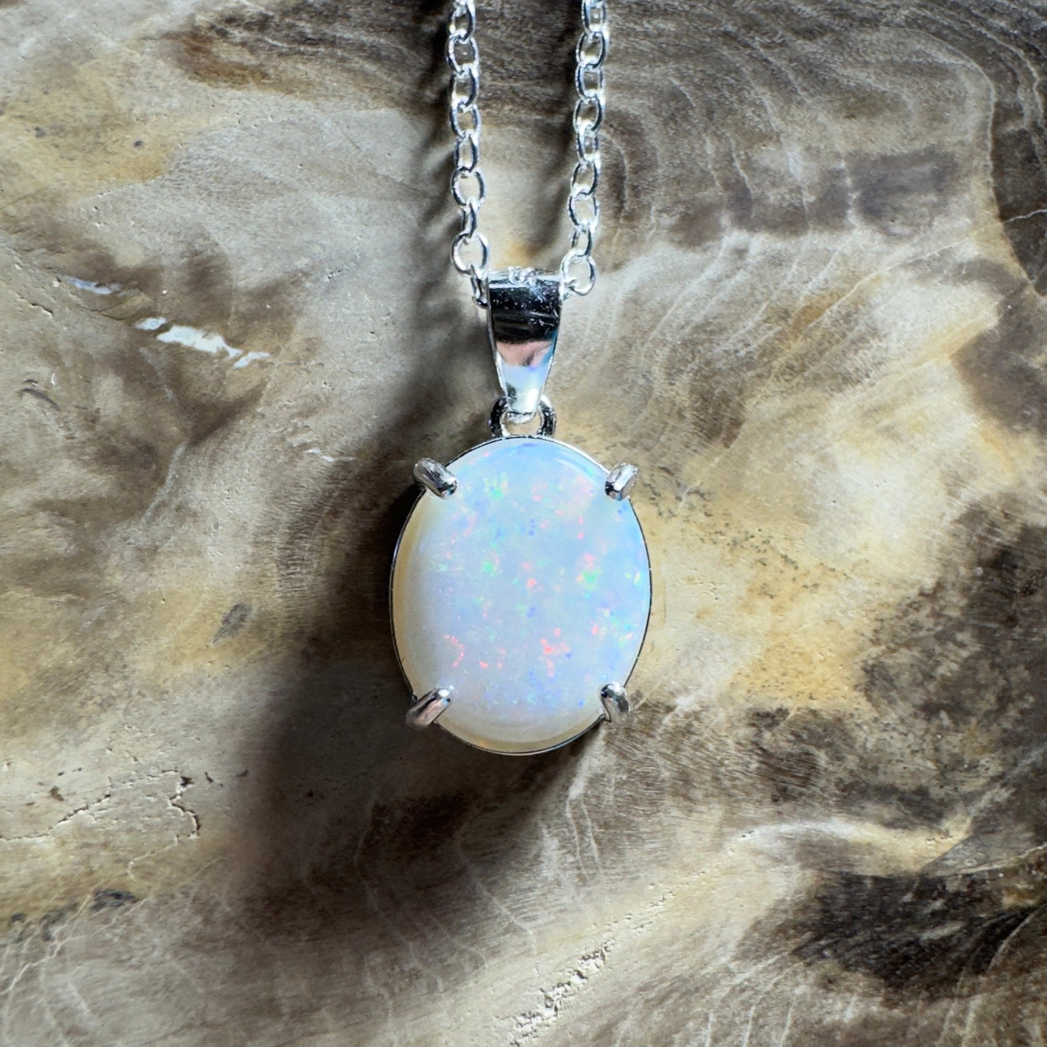The Great Ocean Road Solitaire ~ 1.6ct Coober Pedy Opal 925 Silver Pendant