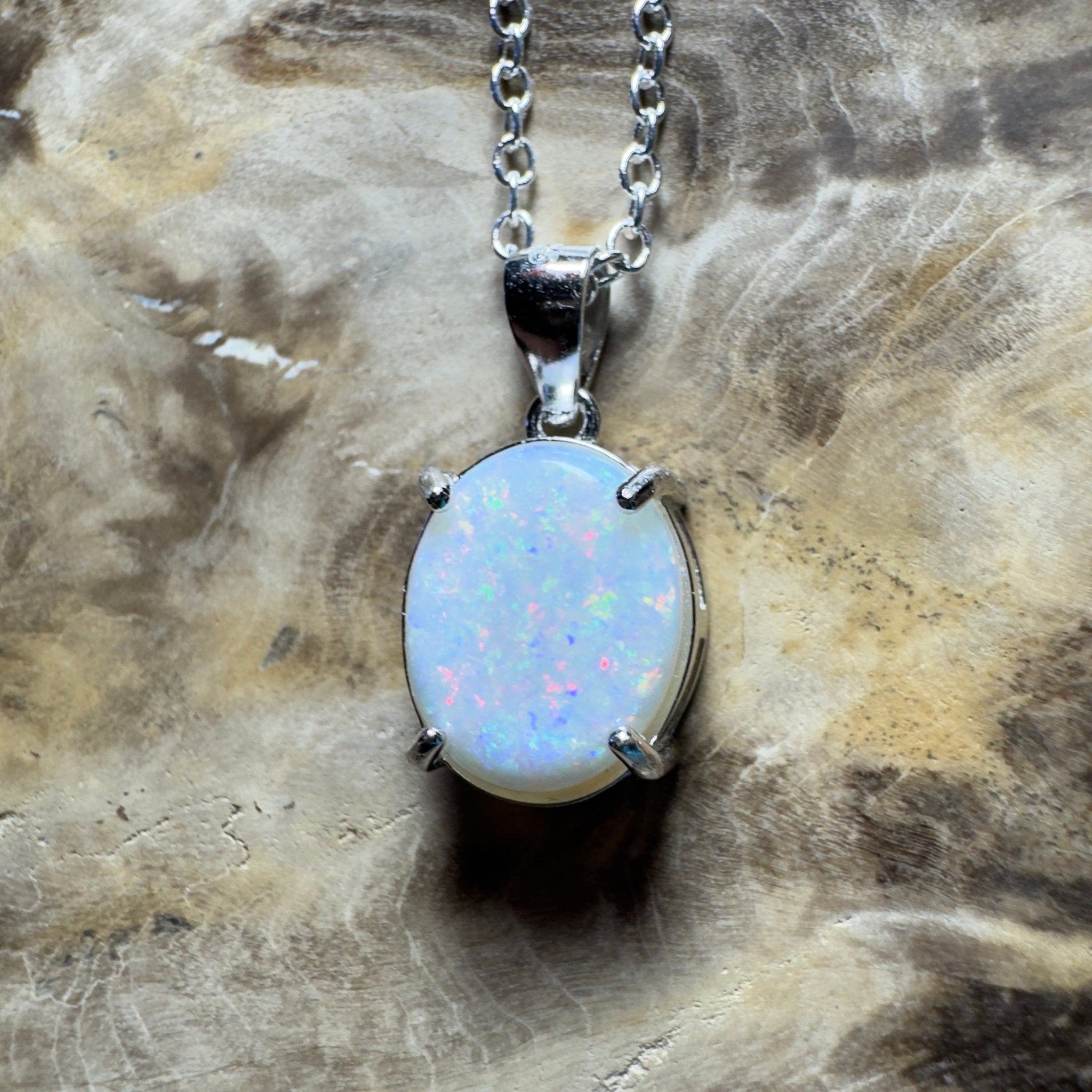 The Great Ocean Road Solitaire ~ 1.6ct Coober Pedy Opal 925 Silver Pendant