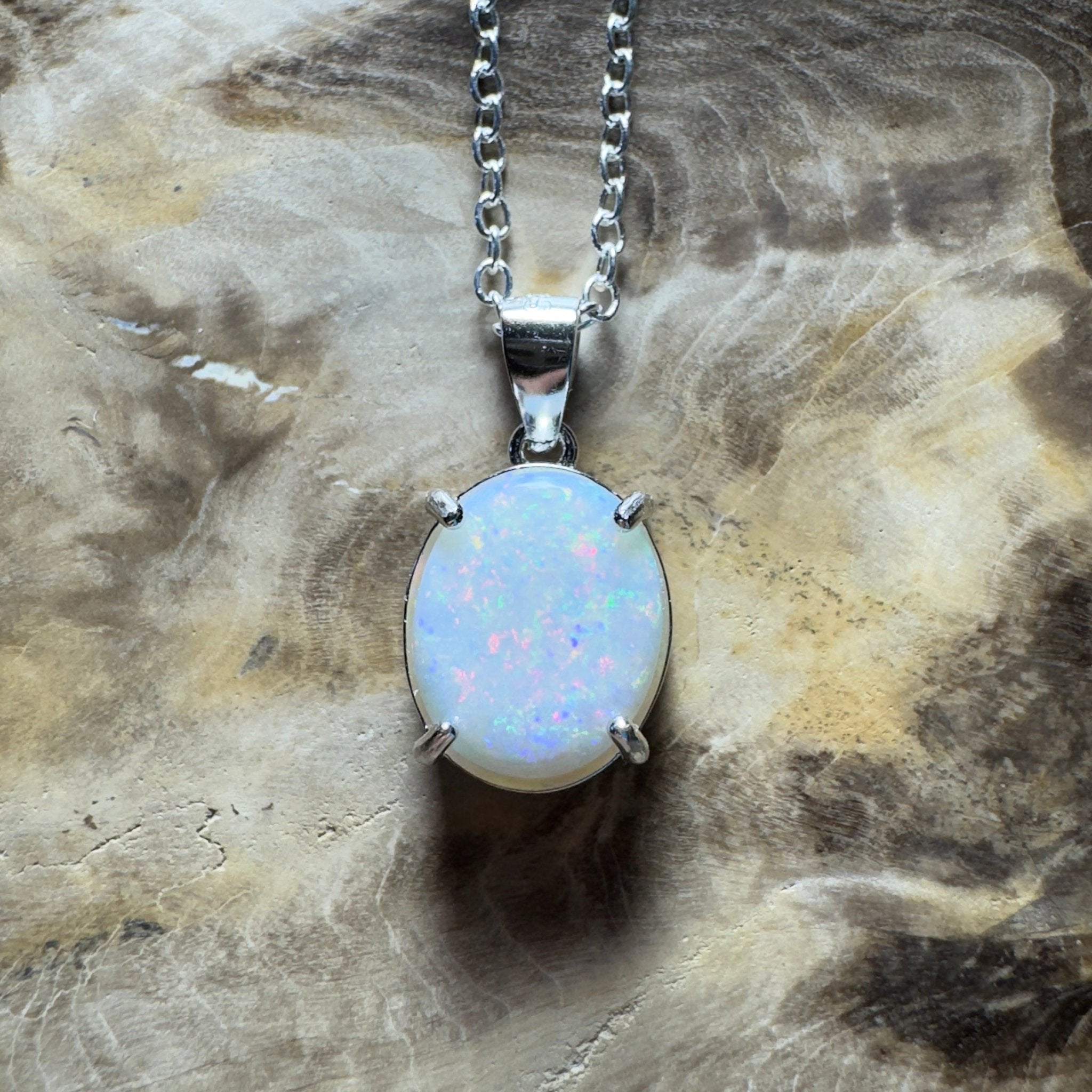 The Great Ocean Road Solitaire ~ 1.6ct Coober Pedy Opal 925 Silver Pendant