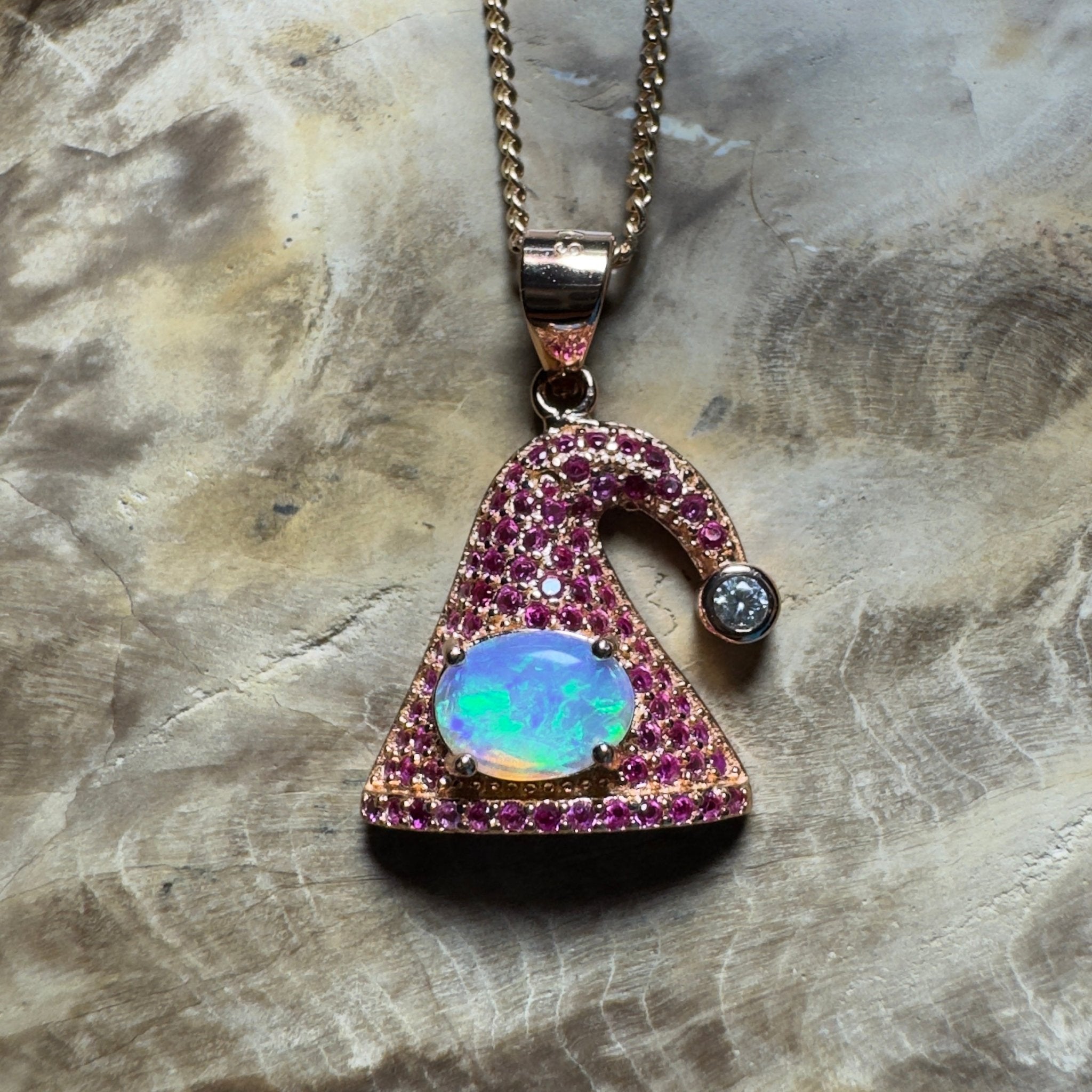 The Hyams Hat ~ 0.7ct Lightning Ridge Opal 925 Silver Rose Gold Coated Pendant