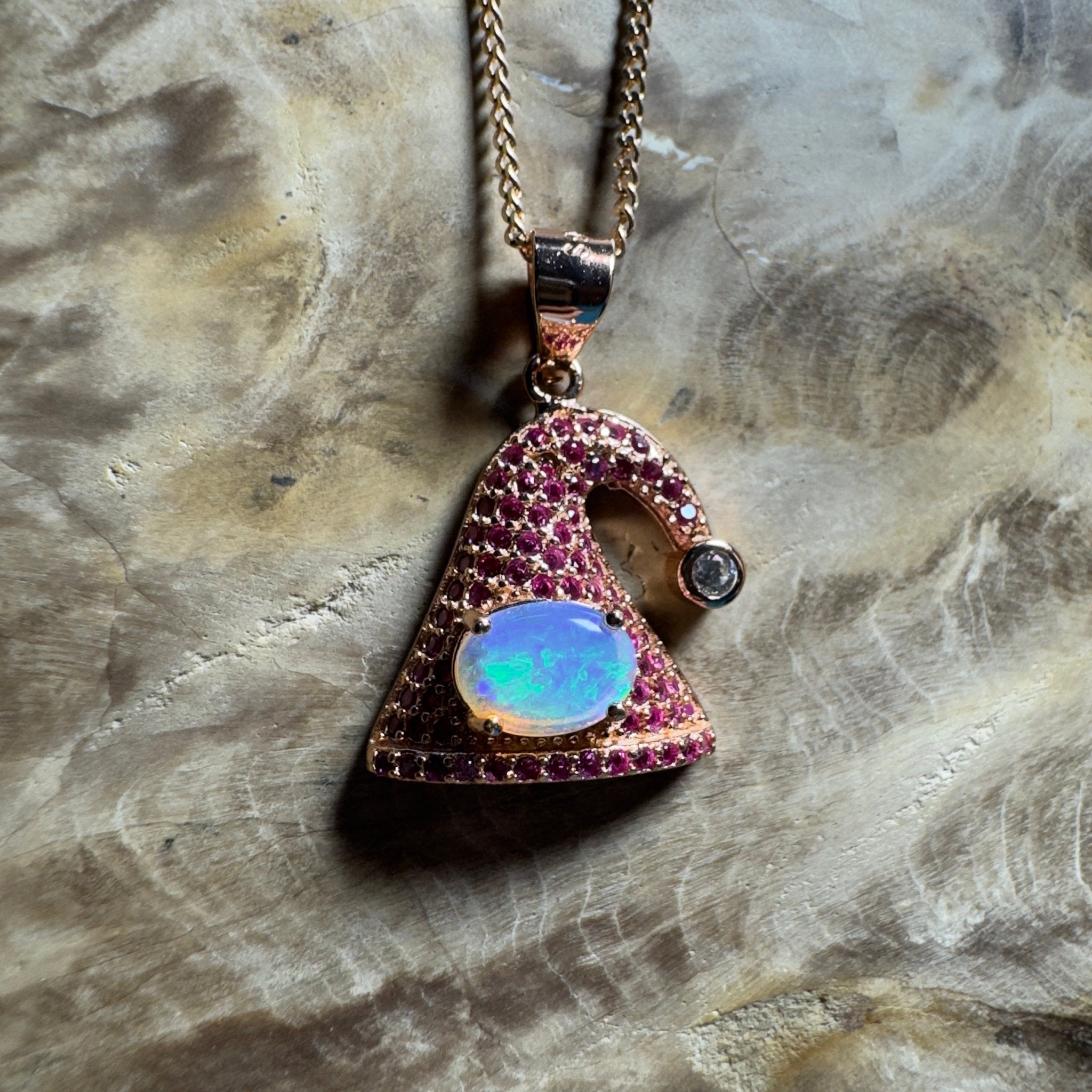 The Hyams Hat ~ 0.7ct Lightning Ridge Opal 925 Silver Rose Gold Coated Pendant
