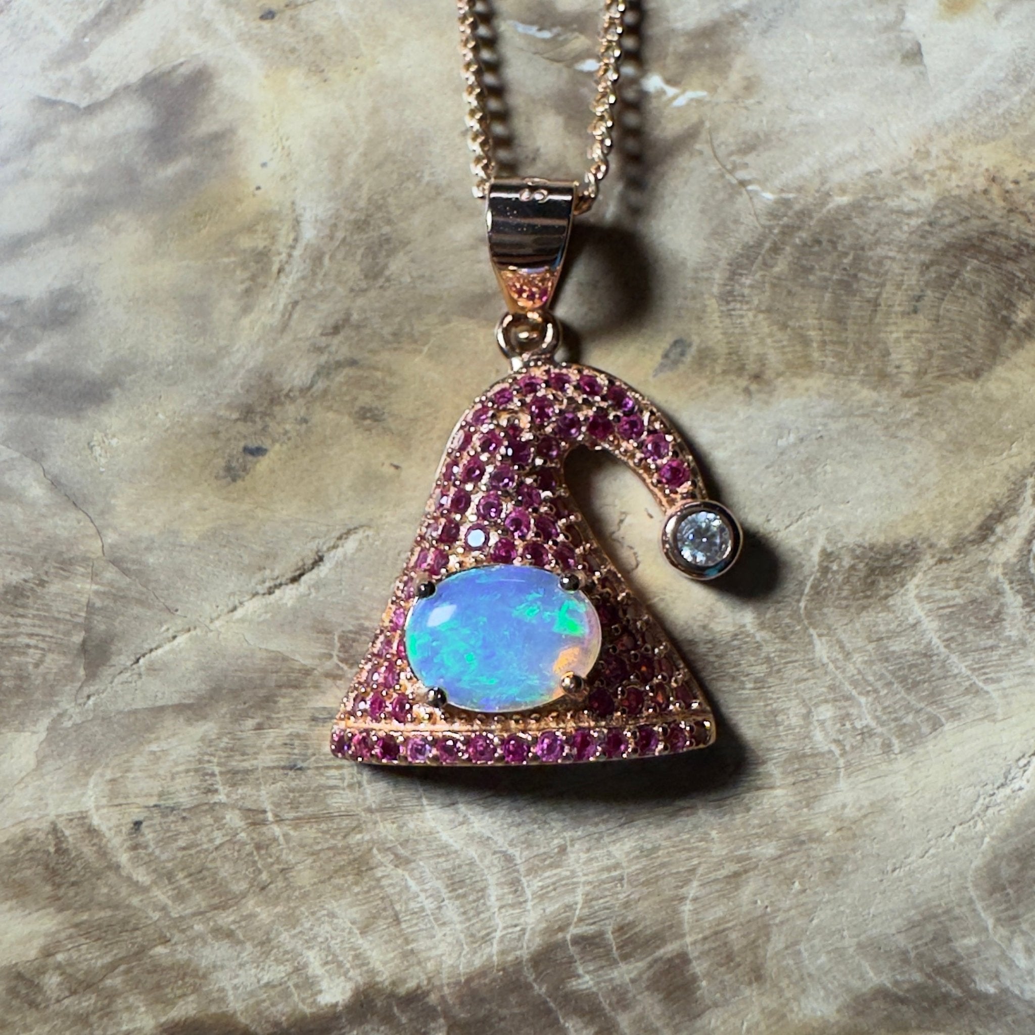 The Hyams Hat ~ 0.7ct Lightning Ridge Opal 925 Silver Rose Gold Coated Pendant
