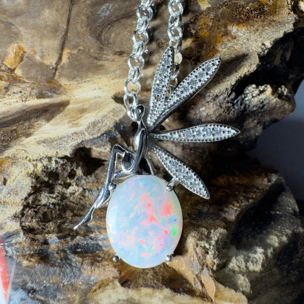 The Kakadu Fairy ~ 2ct Coober Pedy Opal 925 Silver Pendant