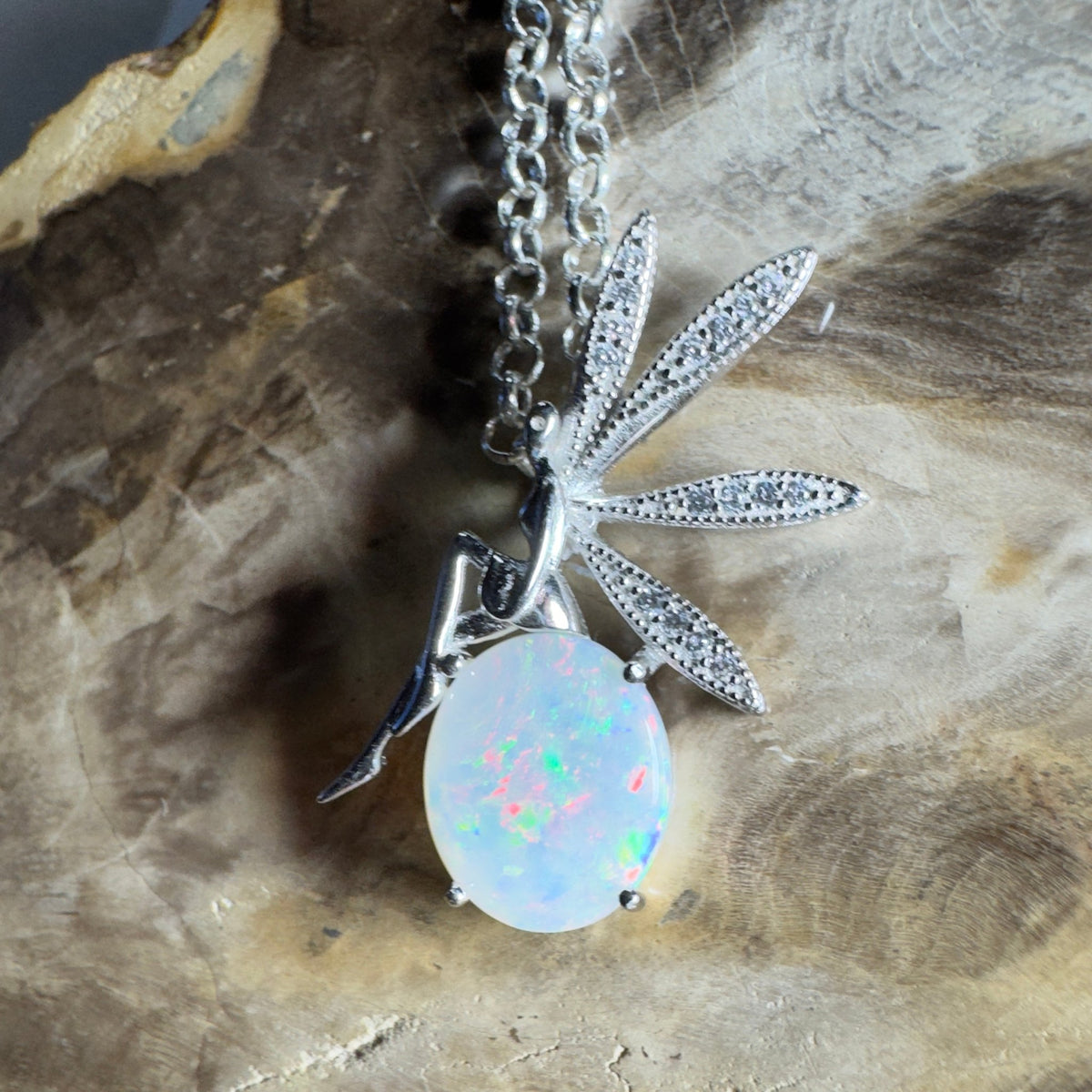 The Kakadu Fairy ~ 2ct Coober Pedy Opal 925 Silver Pendant