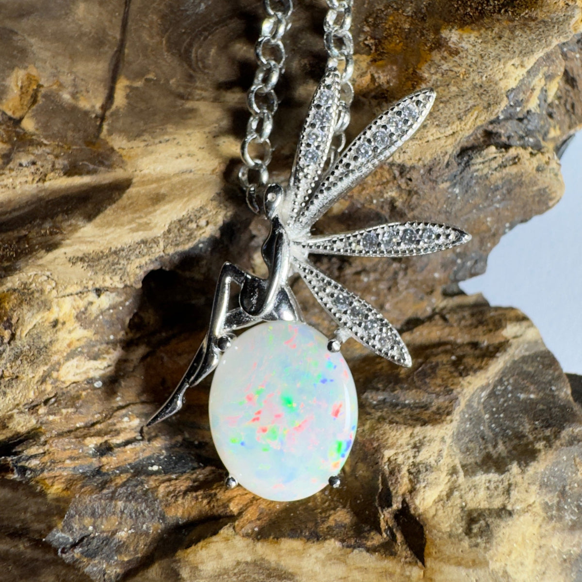 The Kakadu Fairy ~ 2ct Coober Pedy Opal 925 Silver Pendant