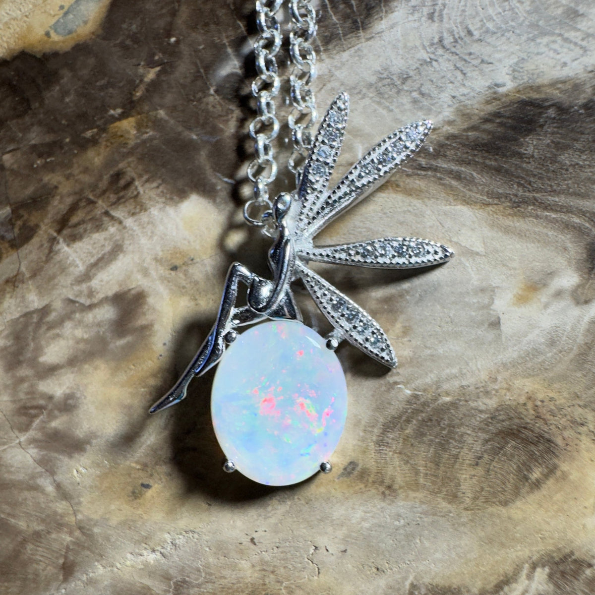 The Kakadu Fairy ~ 2ct Coober Pedy Opal 925 Silver Pendant