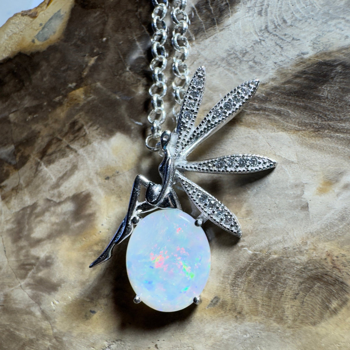 The Kakadu Fairy ~ 2ct Coober Pedy Opal 925 Silver Pendant