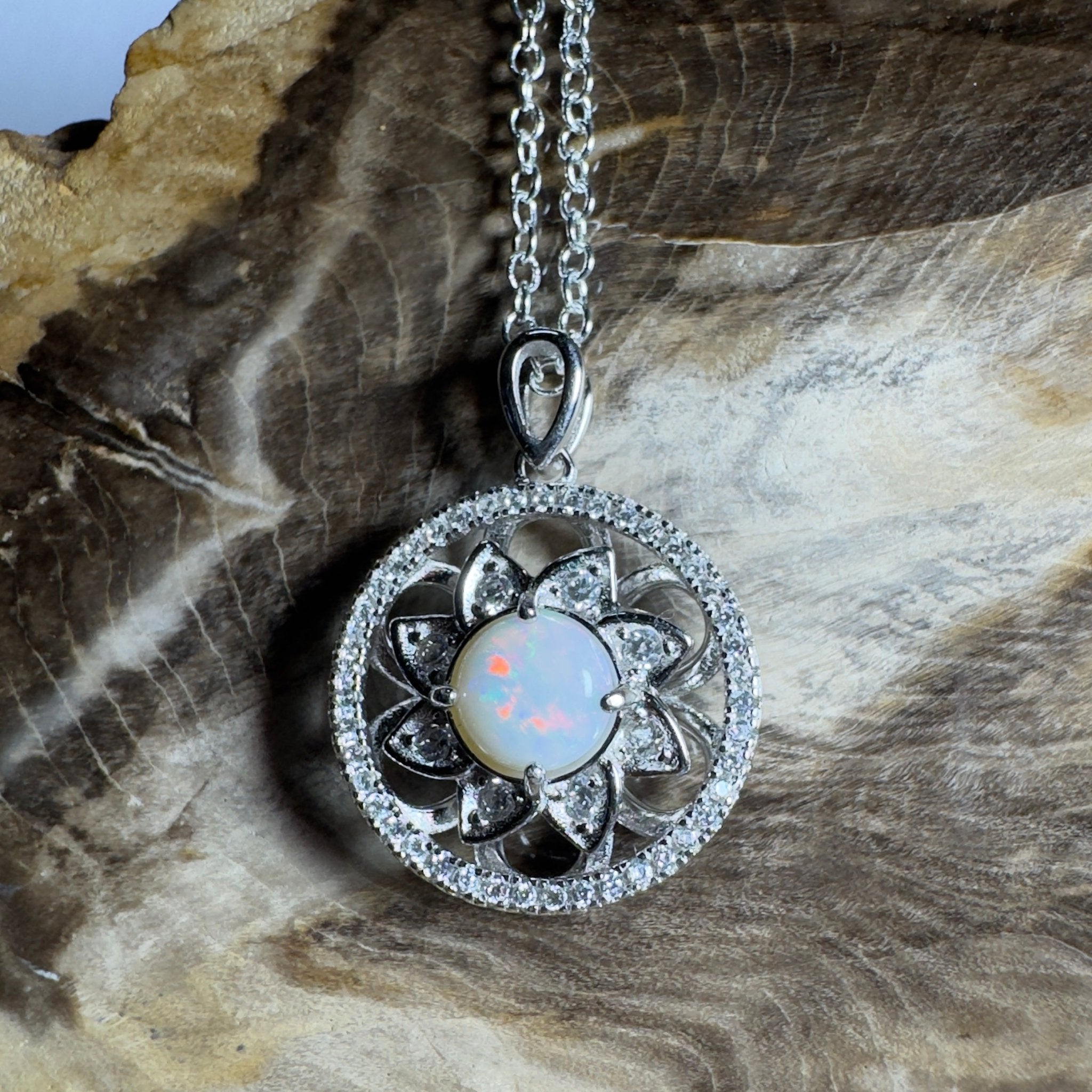 The Ningaloo Reef Halo ~ 0.8ct Coober Pedy Opal 925 Silver Pendant