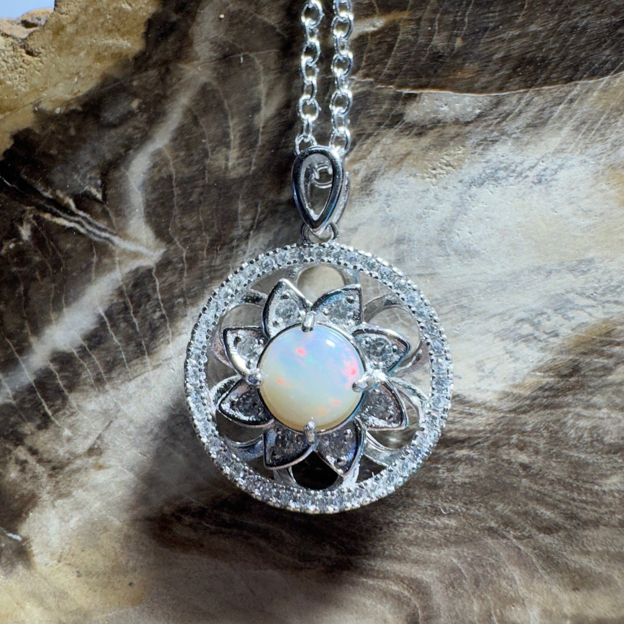 The Ningaloo Reef Halo ~ 0.8ct Coober Pedy Opal 925 Silver Pendant