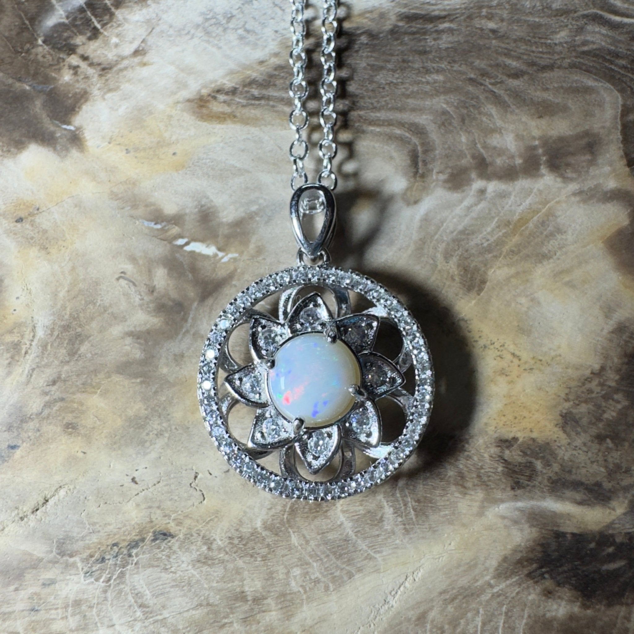 The Ningaloo Reef Halo ~ 0.8ct Coober Pedy Opal 925 Silver Pendant