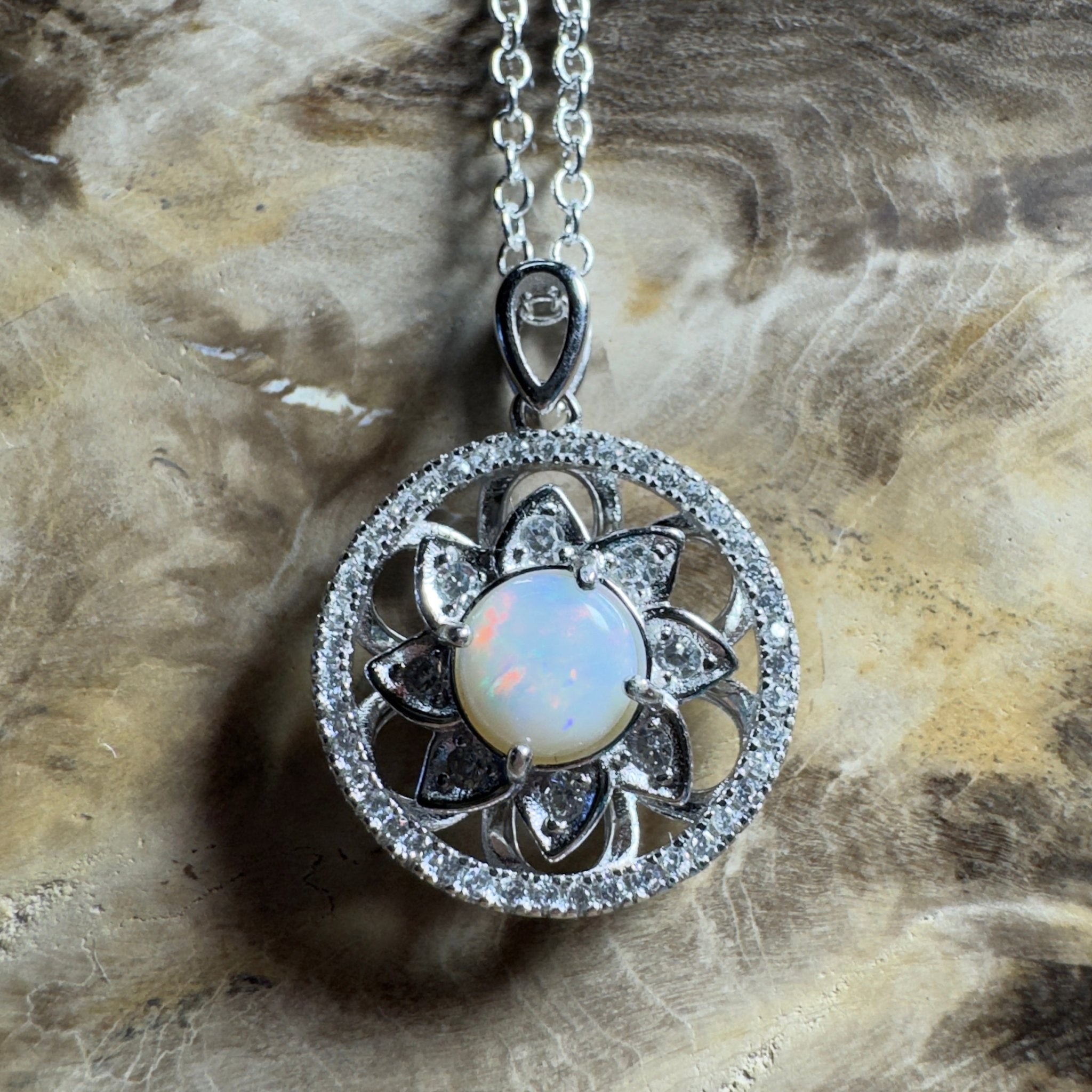 The Ningaloo Reef Halo ~ 0.8ct Coober Pedy Opal 925 Silver Pendant