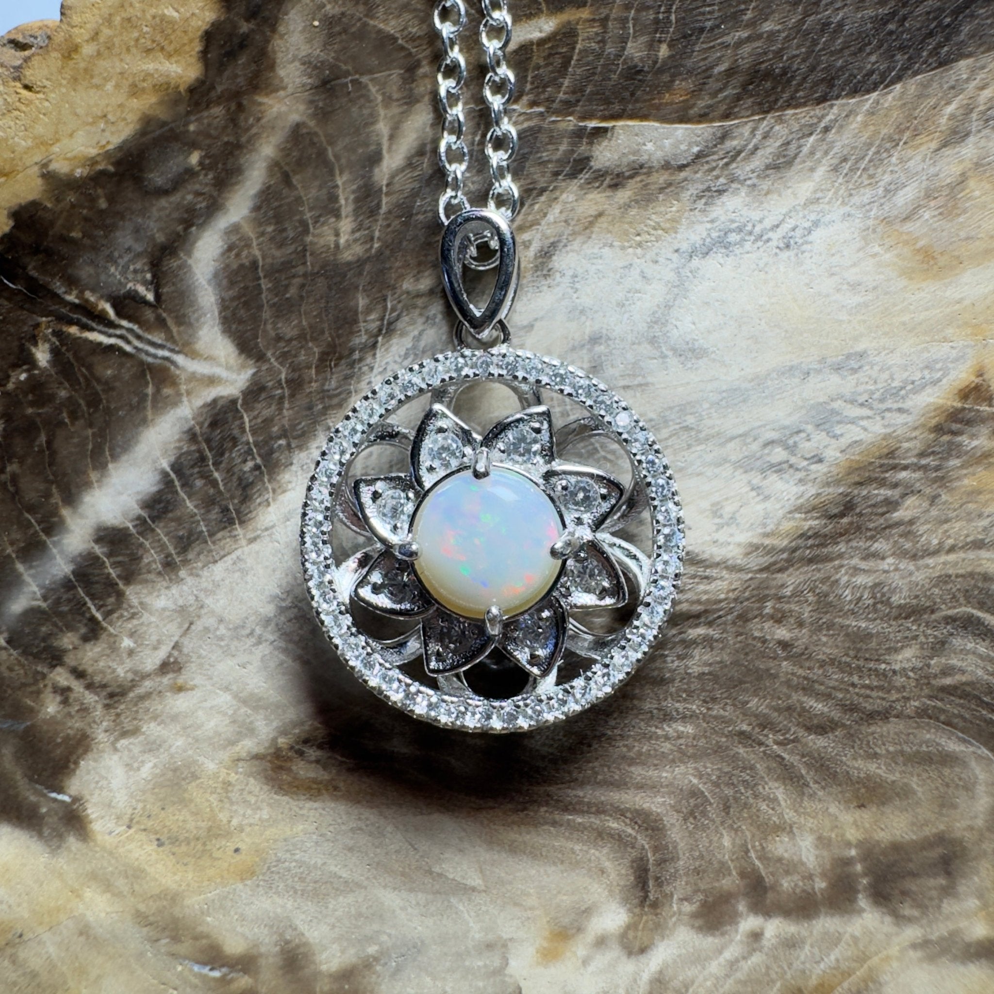 The Ningaloo Reef Halo ~ 0.8ct Coober Pedy Opal 925 Silver Pendant