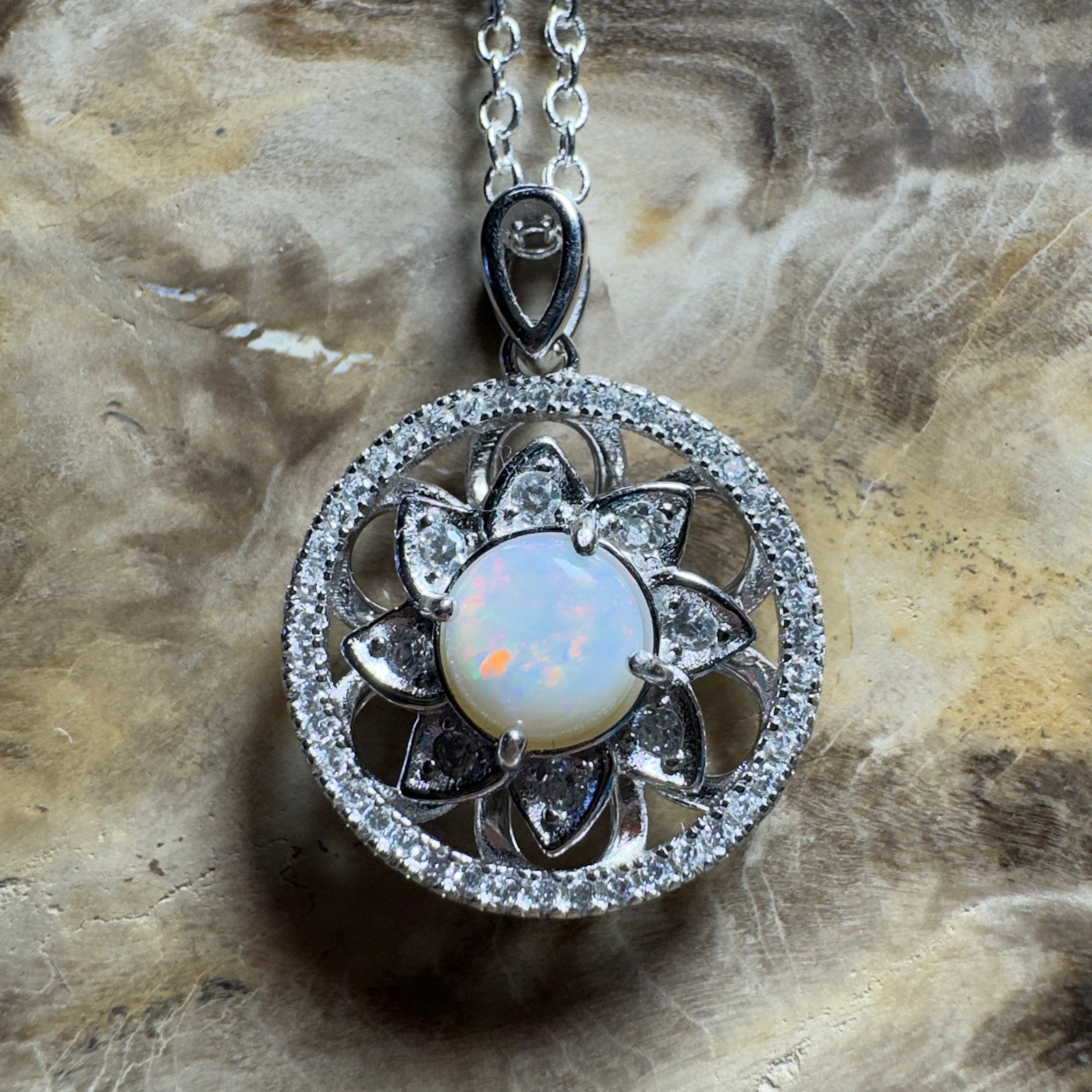 The Ningaloo Reef Halo ~ 0.8ct Coober Pedy Opal 925 Silver Pendant
