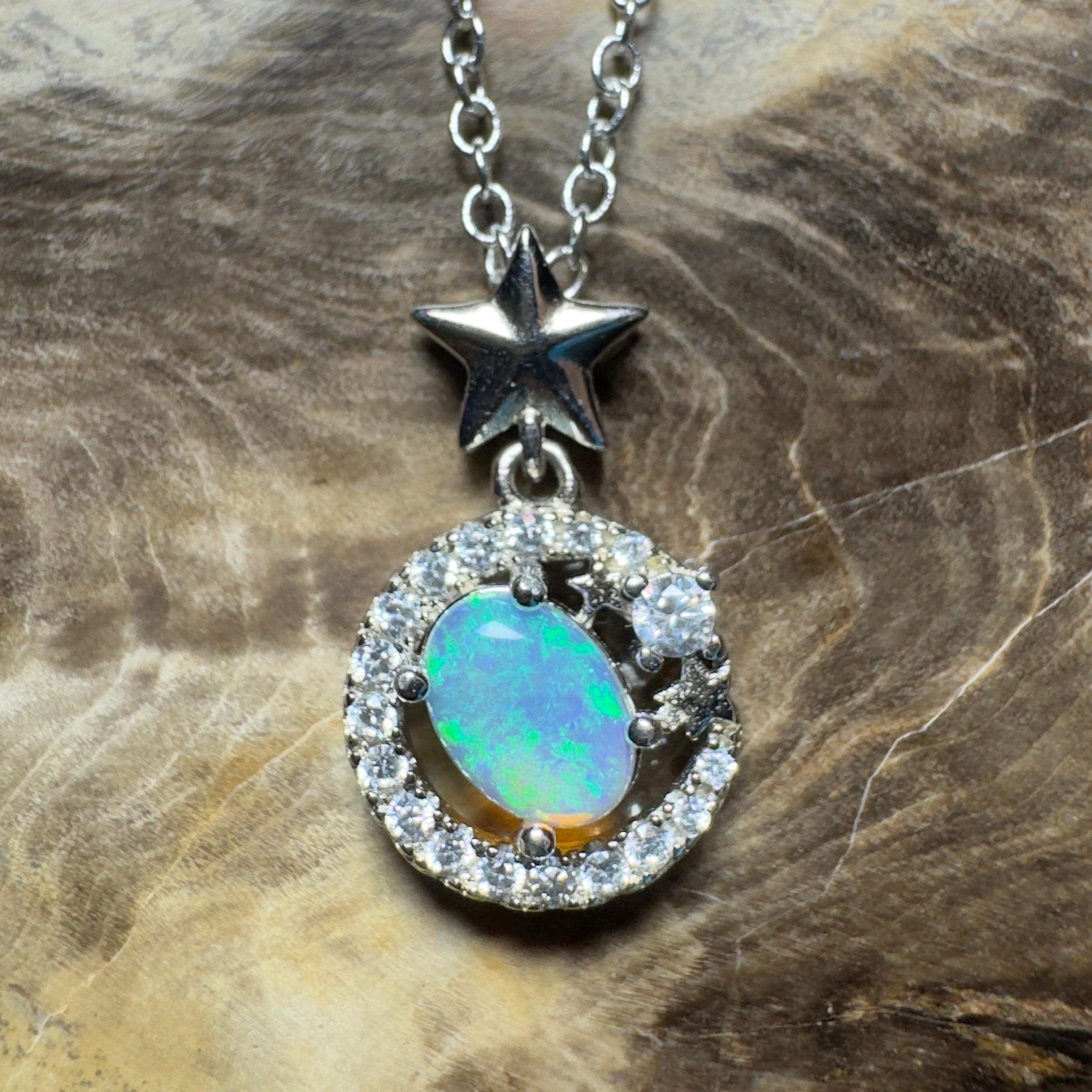 The Nullarbor Night ~ 0.8ct Lightning Ridge Crystal Opal 925 Silver Pendant
