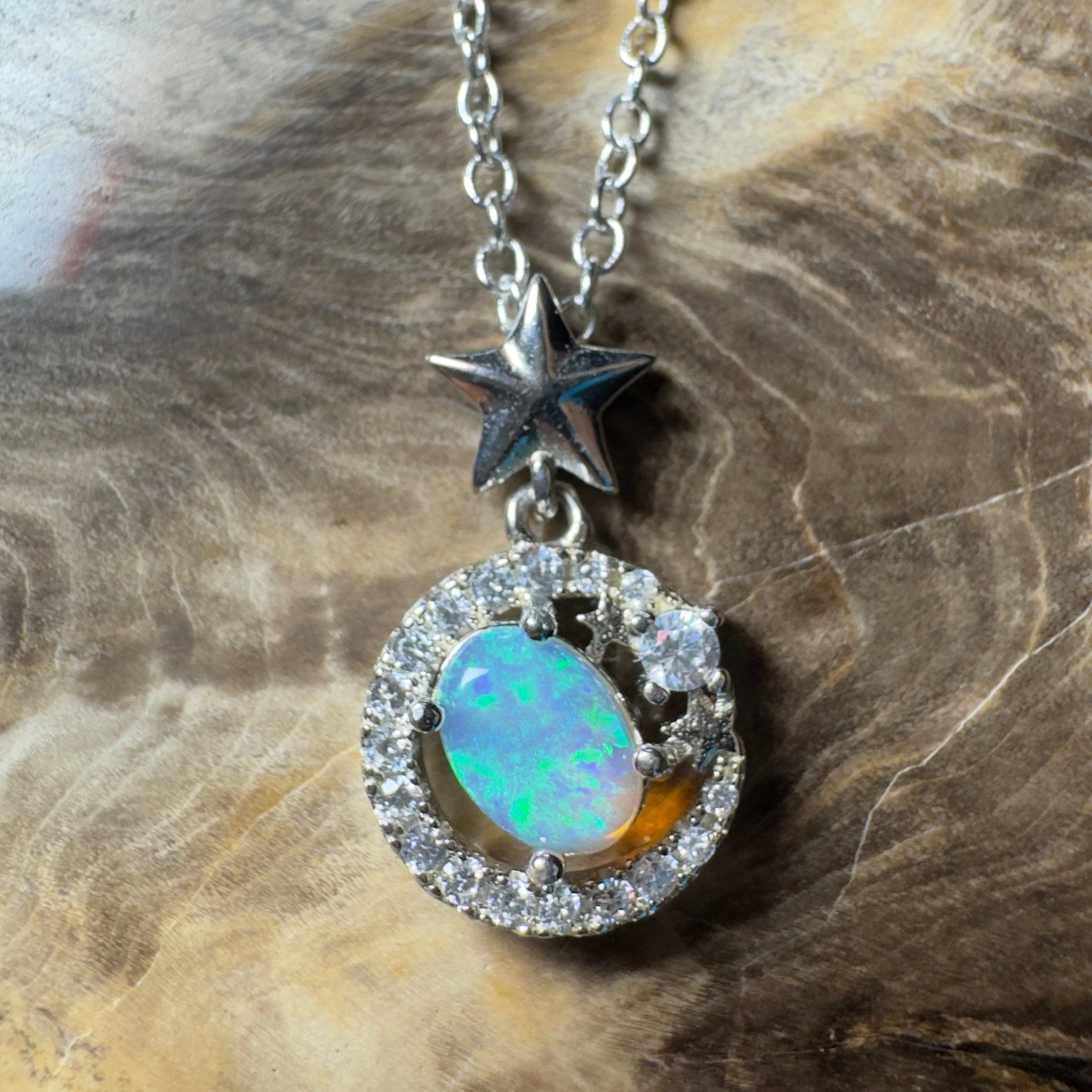 The Nullarbor Night ~ 0.8ct Lightning Ridge Crystal Opal 925 Silver Pendant