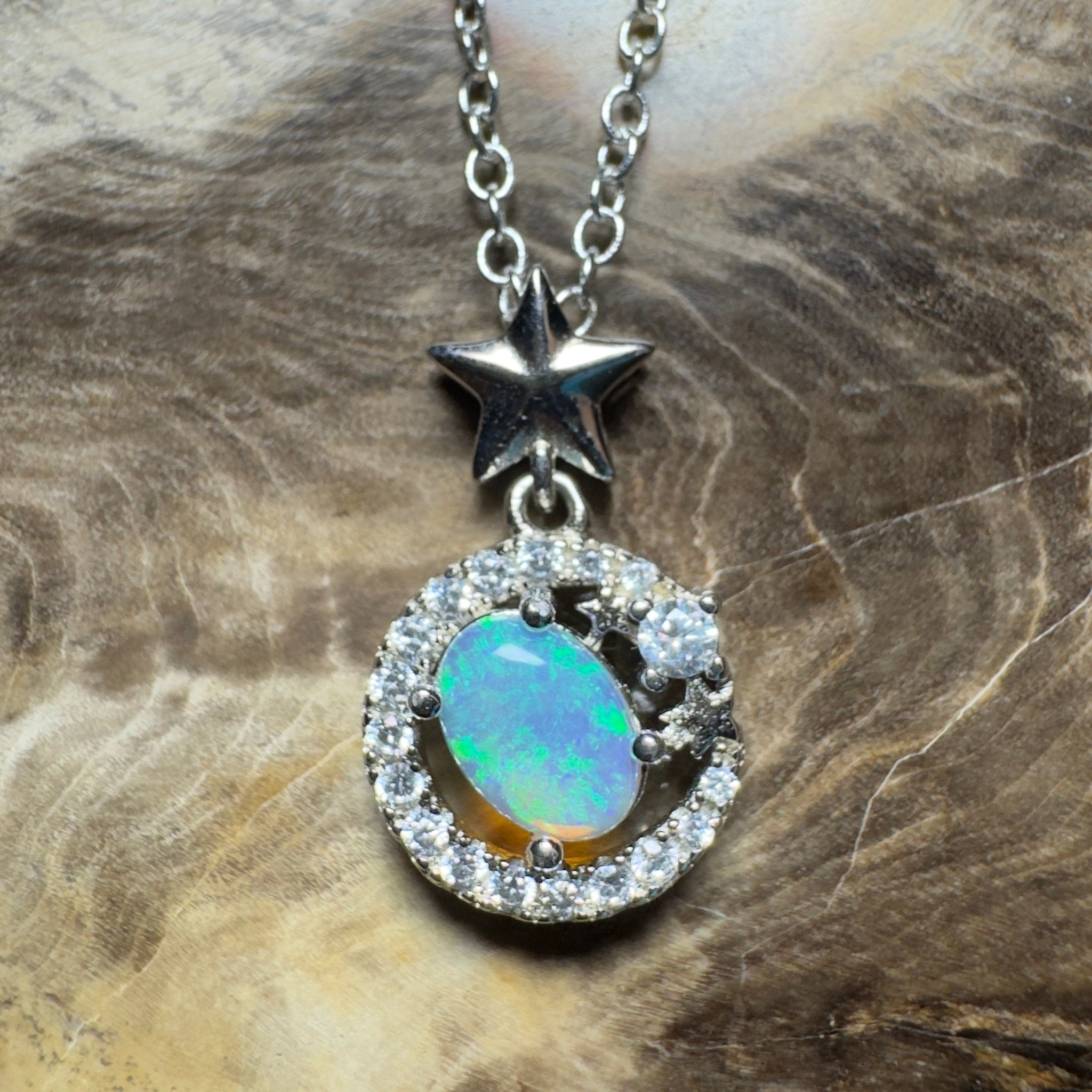 The Nullarbor Night ~ 0.8ct Lightning Ridge Crystal Opal 925 Silver Pendant