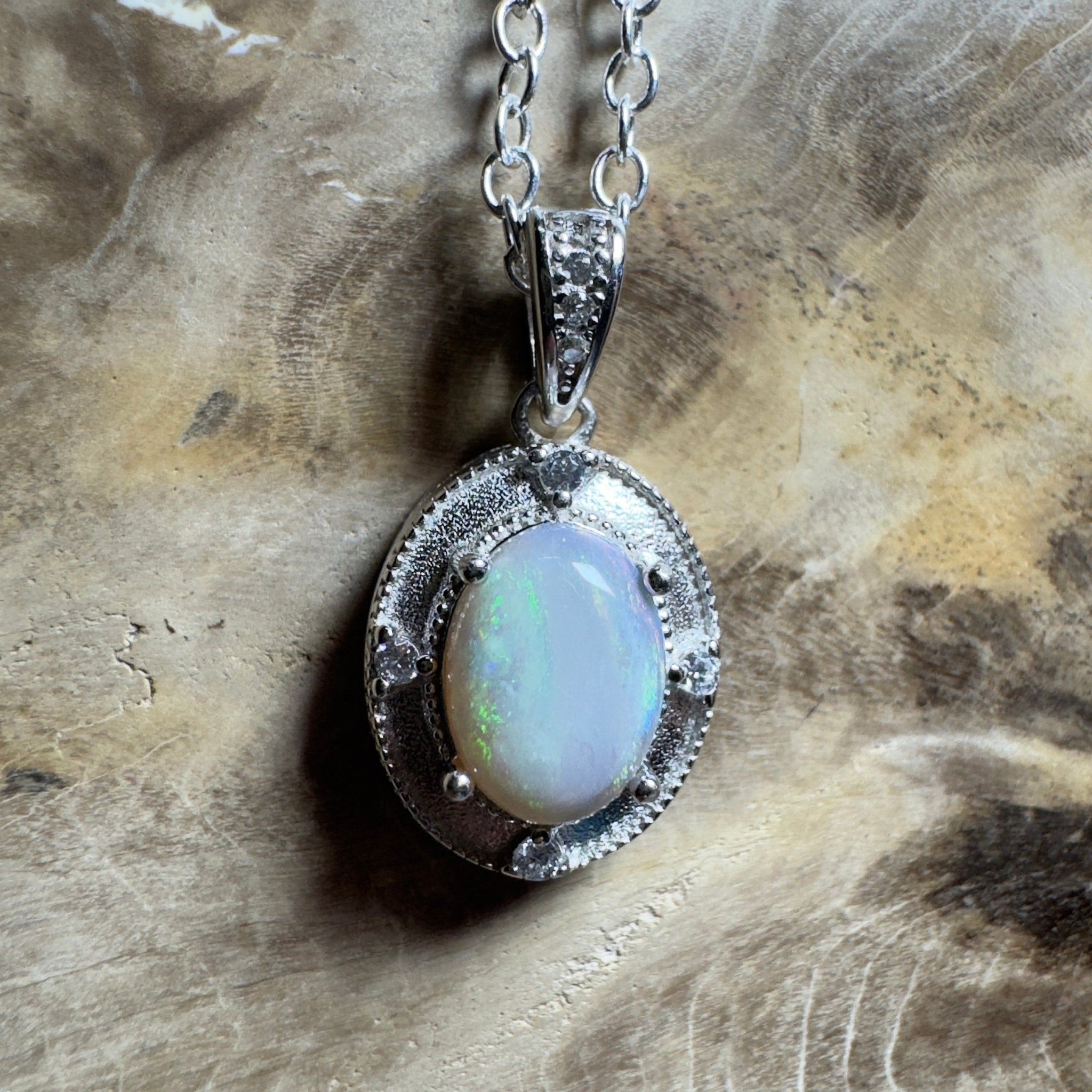 The Shark Bay Solitaire ~ 0.8ct Lightning Ridge Semi Black Opal 925 Silver Pendant