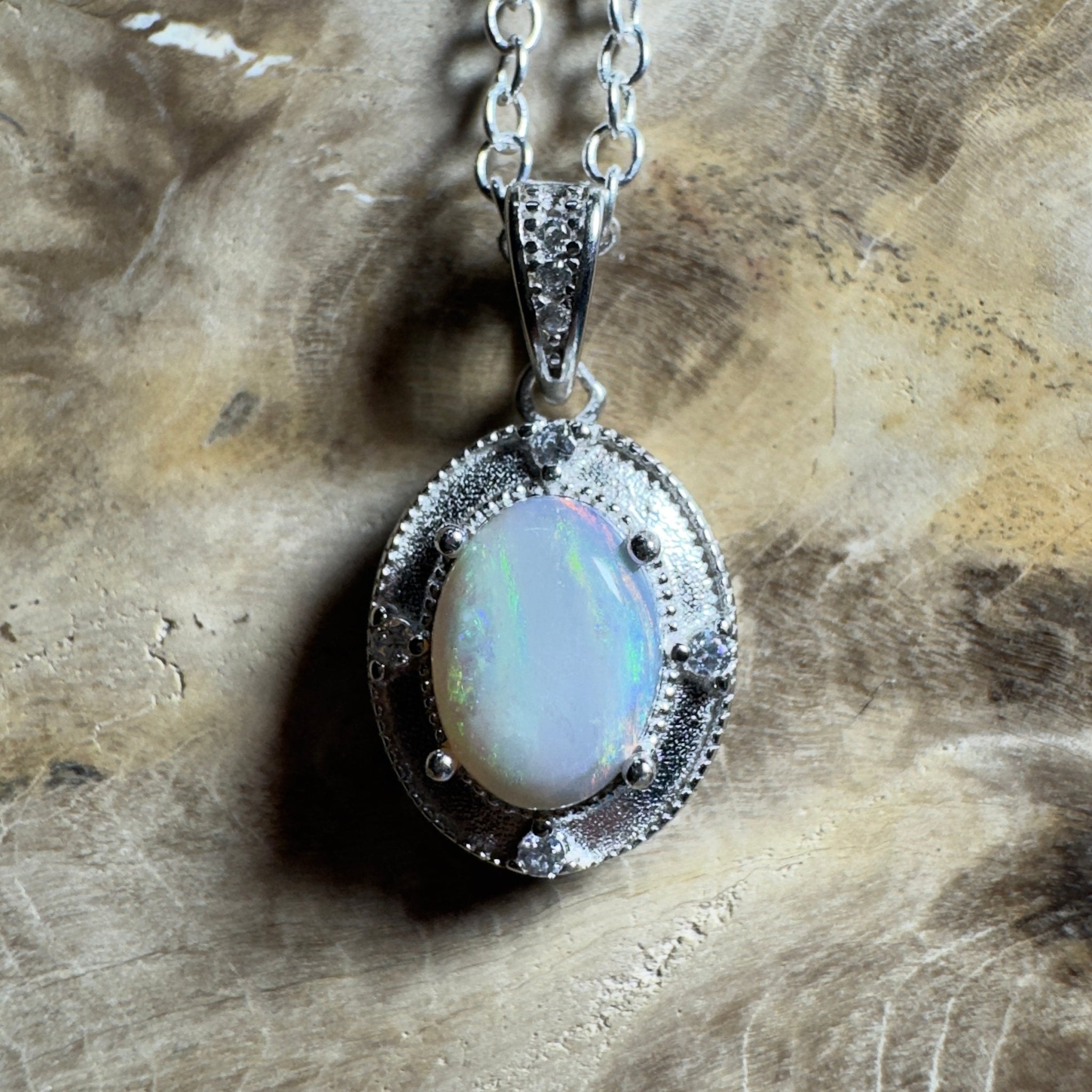 The Shark Bay Solitaire ~ 0.8ct Lightning Ridge Semi Black Opal 925 Silver Pendant