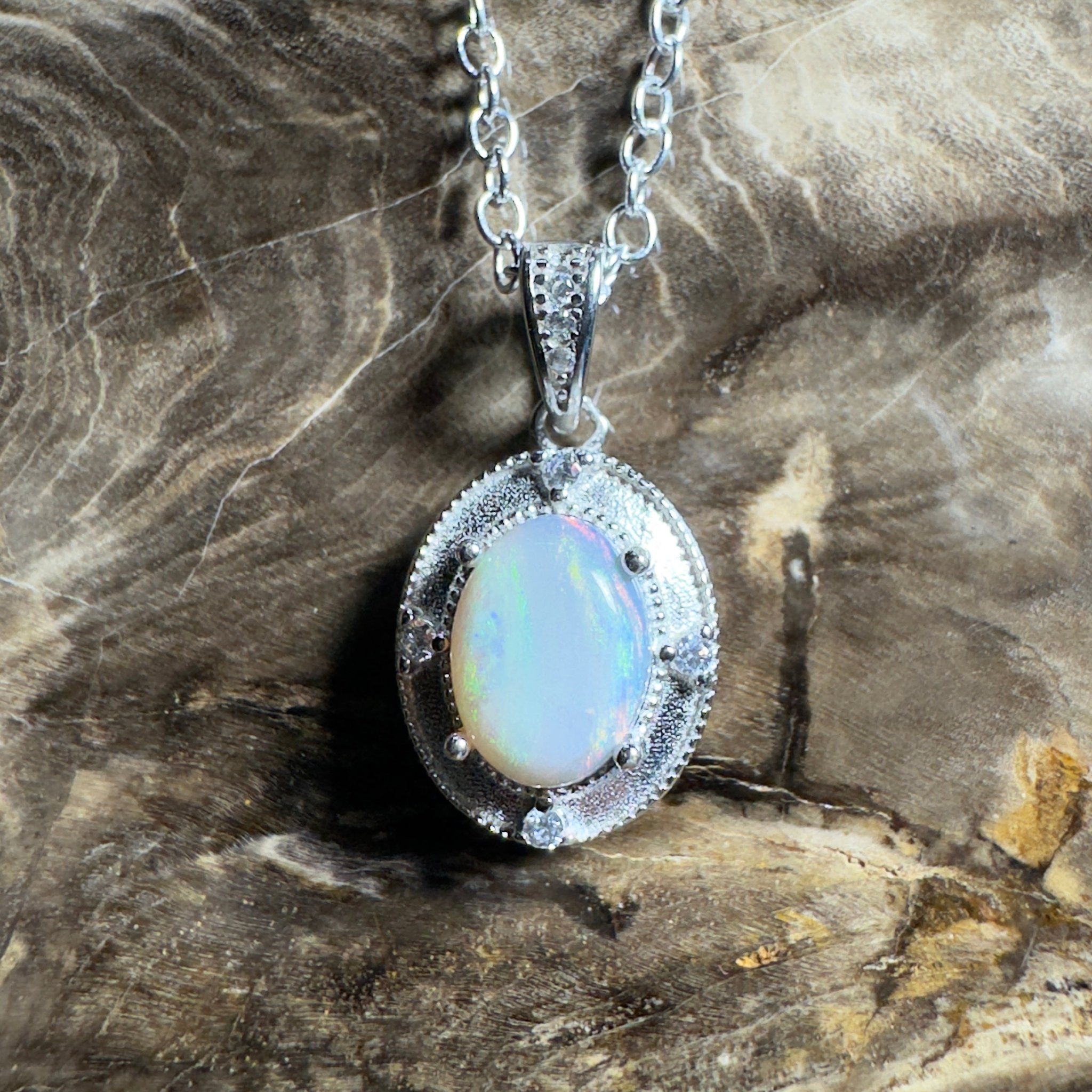 The Shark Bay Solitaire ~ 0.8ct Lightning Ridge Semi Black Opal 925 Silver Pendant