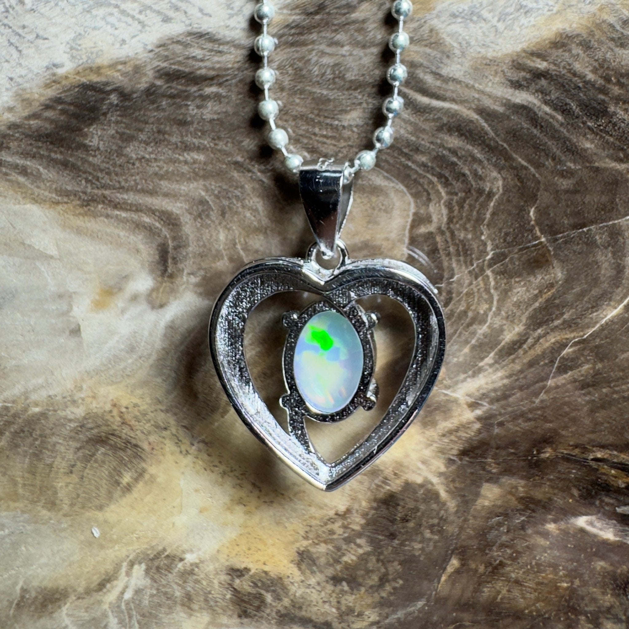 The Whitsunday Heart ~ 0.8ct Lightning Ridge Opal 925 Silver Pendant