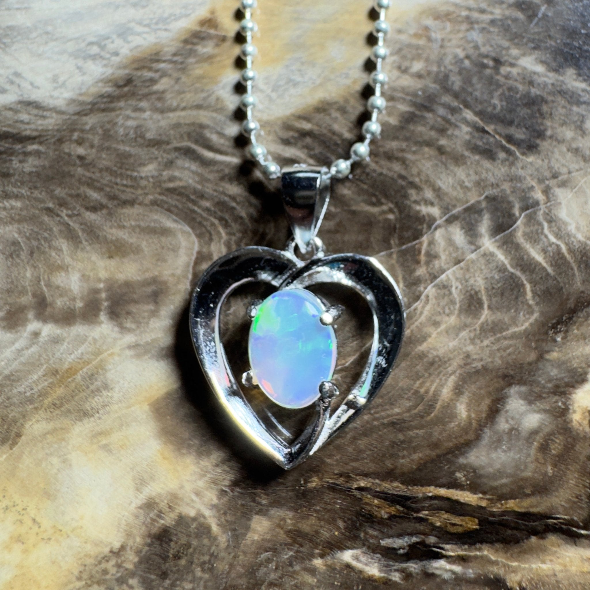 The Whitsunday Heart ~ 0.8ct Lightning Ridge Opal 925 Silver Pendant