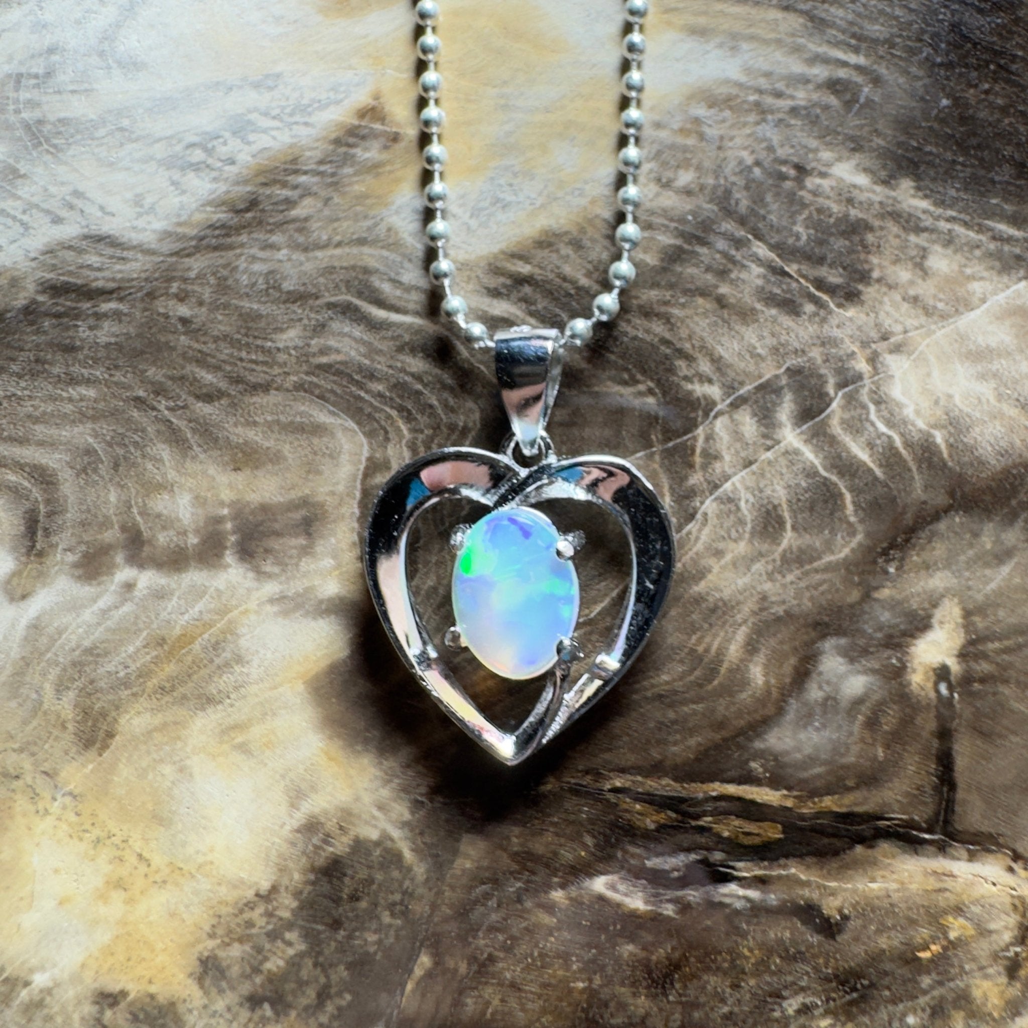The Whitsunday Heart ~ 0.8ct Lightning Ridge Opal 925 Silver Pendant