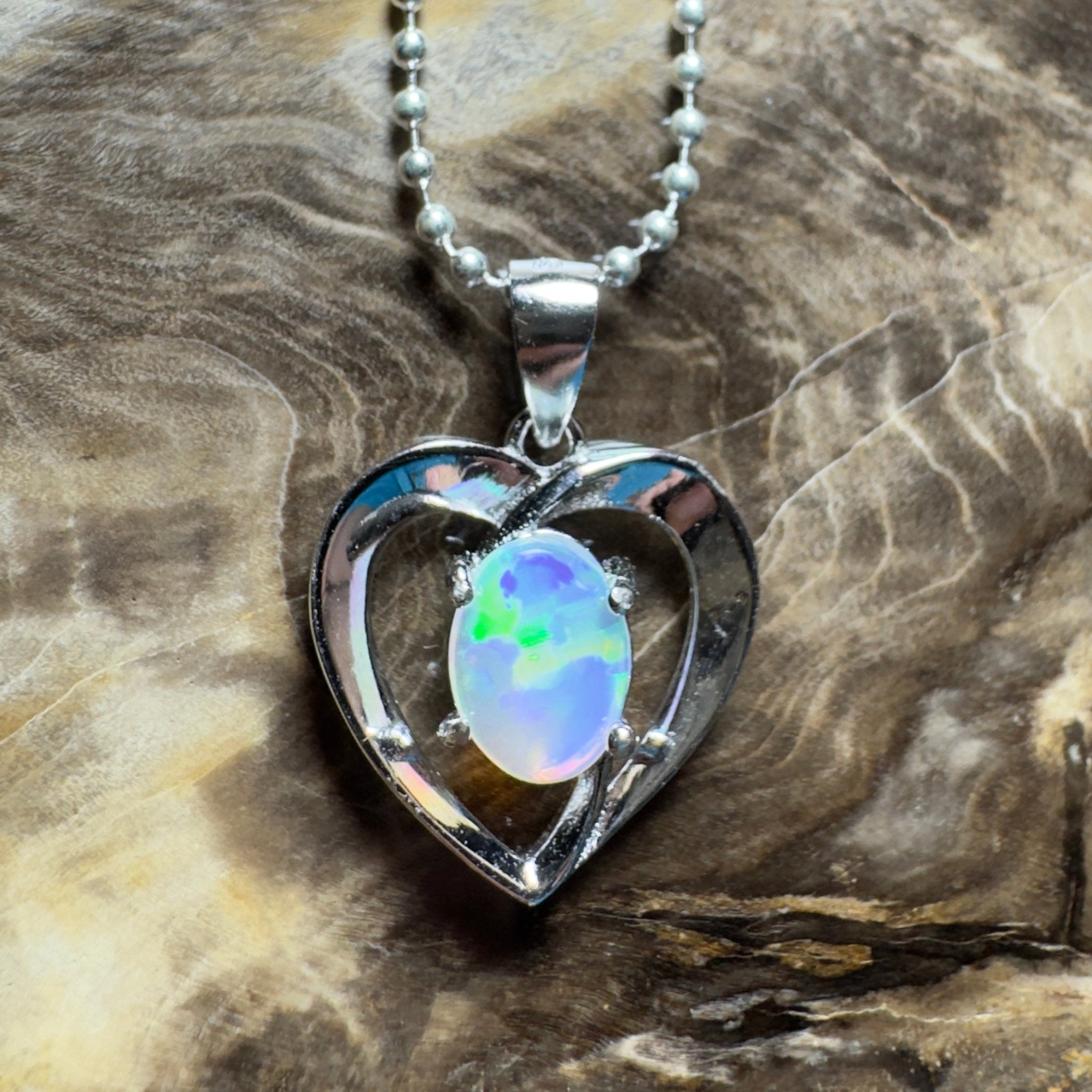 The Whitsunday Heart ~ 0.8ct Lightning Ridge Opal 925 Silver Pendant
