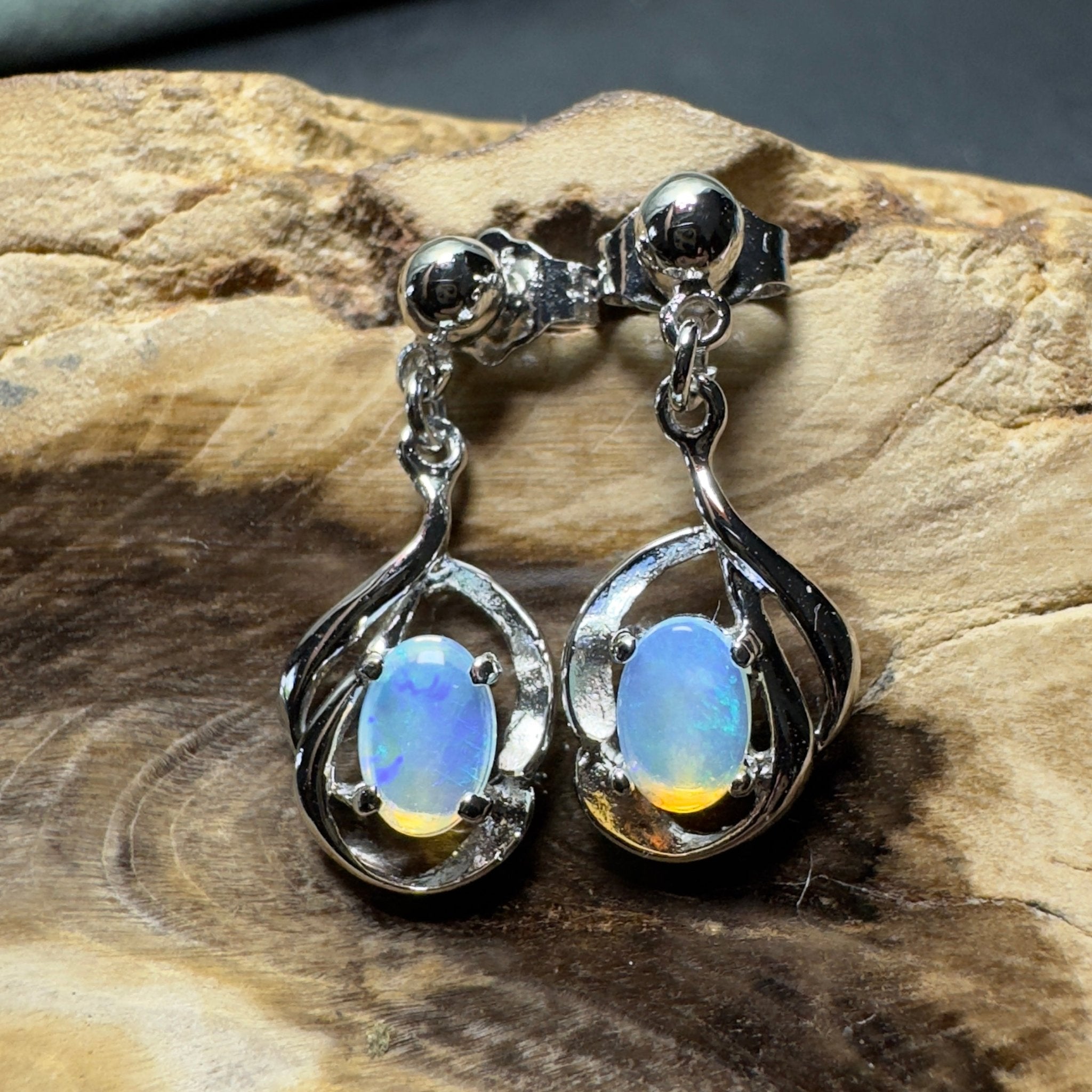 Tidepool Flash - 1ct Lightning Ridge Opal 925 Silver Earrings