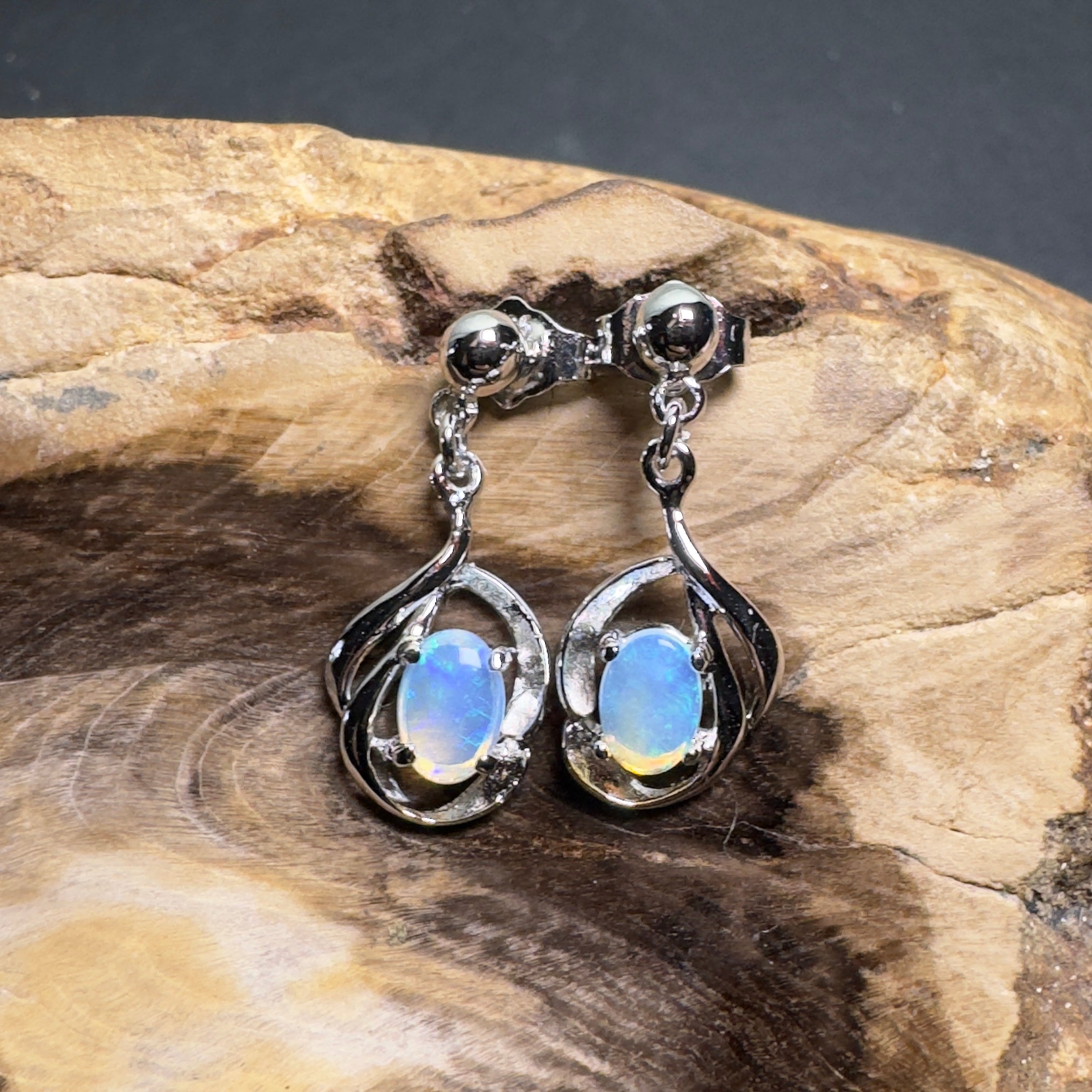 Tidepool Flash - 1ct Lightning Ridge Opal 925 Silver Earrings